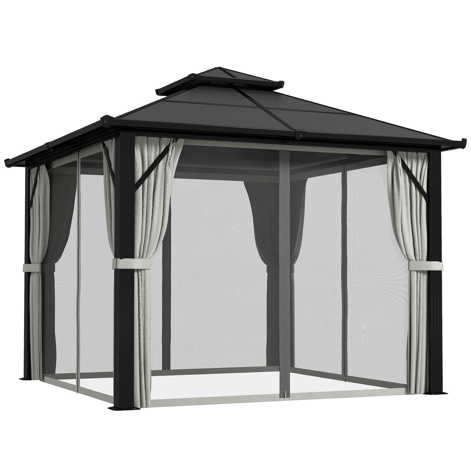 Outsunny 3x3(m) Polycarbonate Hardtop Gazebo with Aluminium Frame, Grey