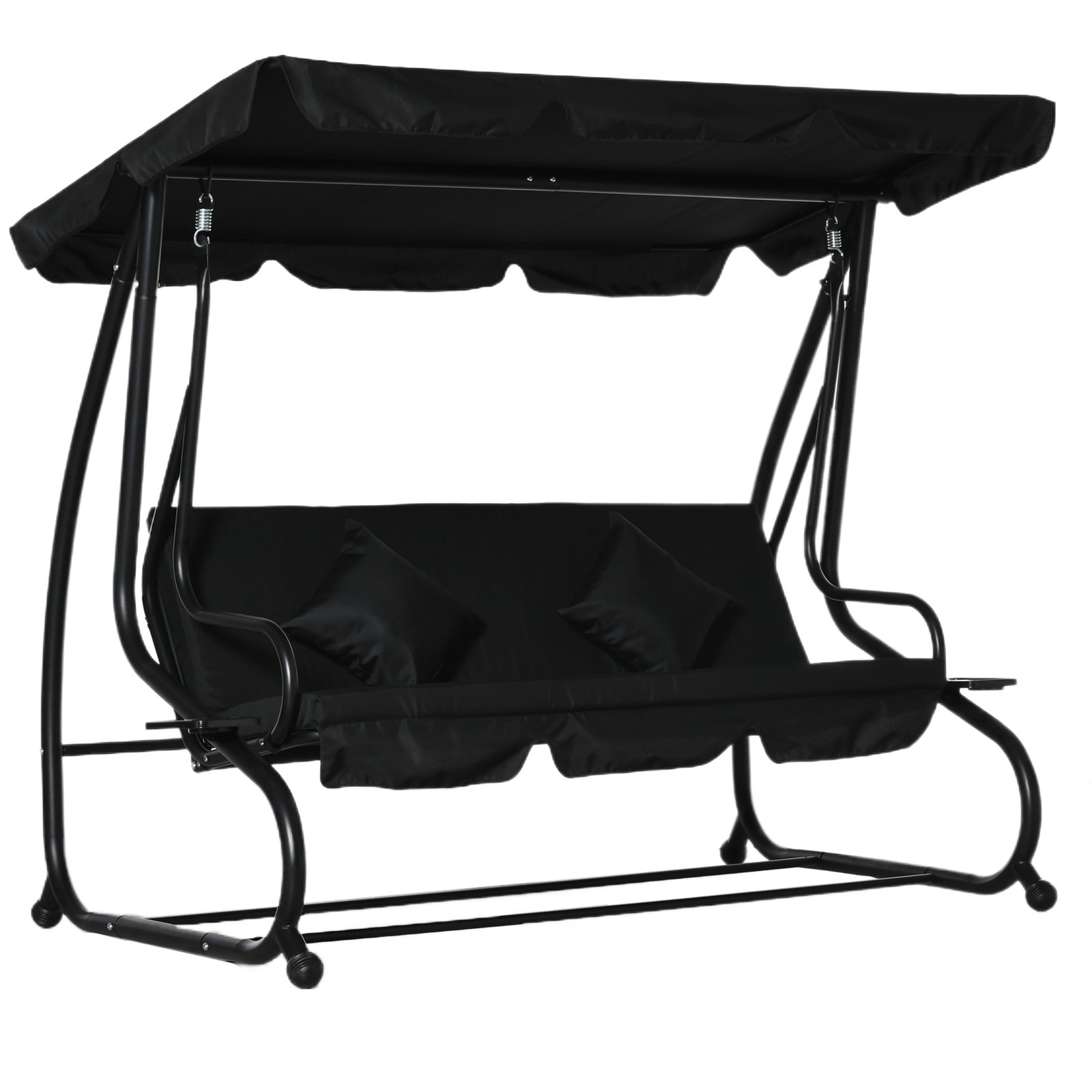 Outsunny 2-in-1 Garden Swing Chair for 3 Person w/ Adjustable Canopy Black