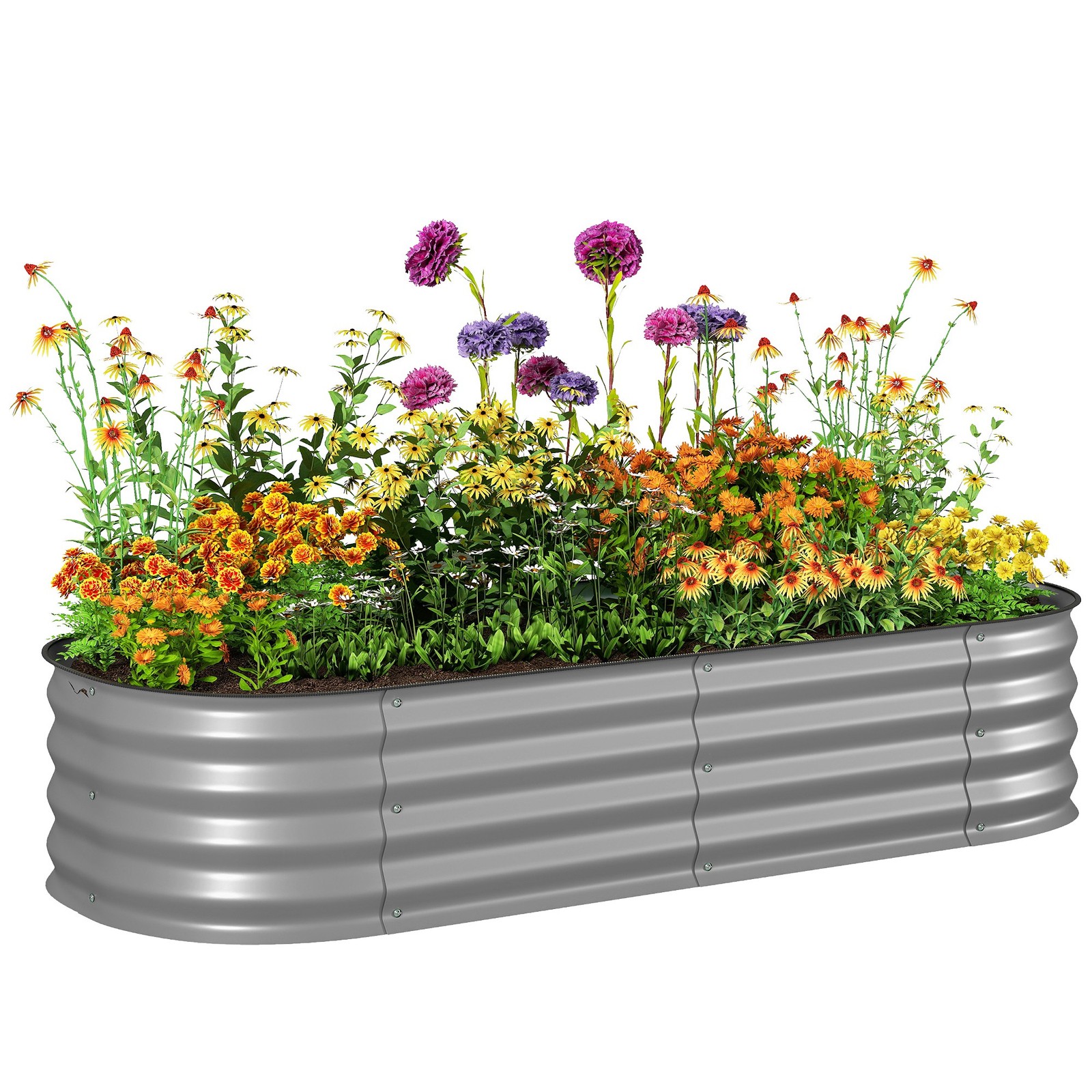 Outsunny Galvanised Raised Garden Bed Planter Box with Safety Edging Silver