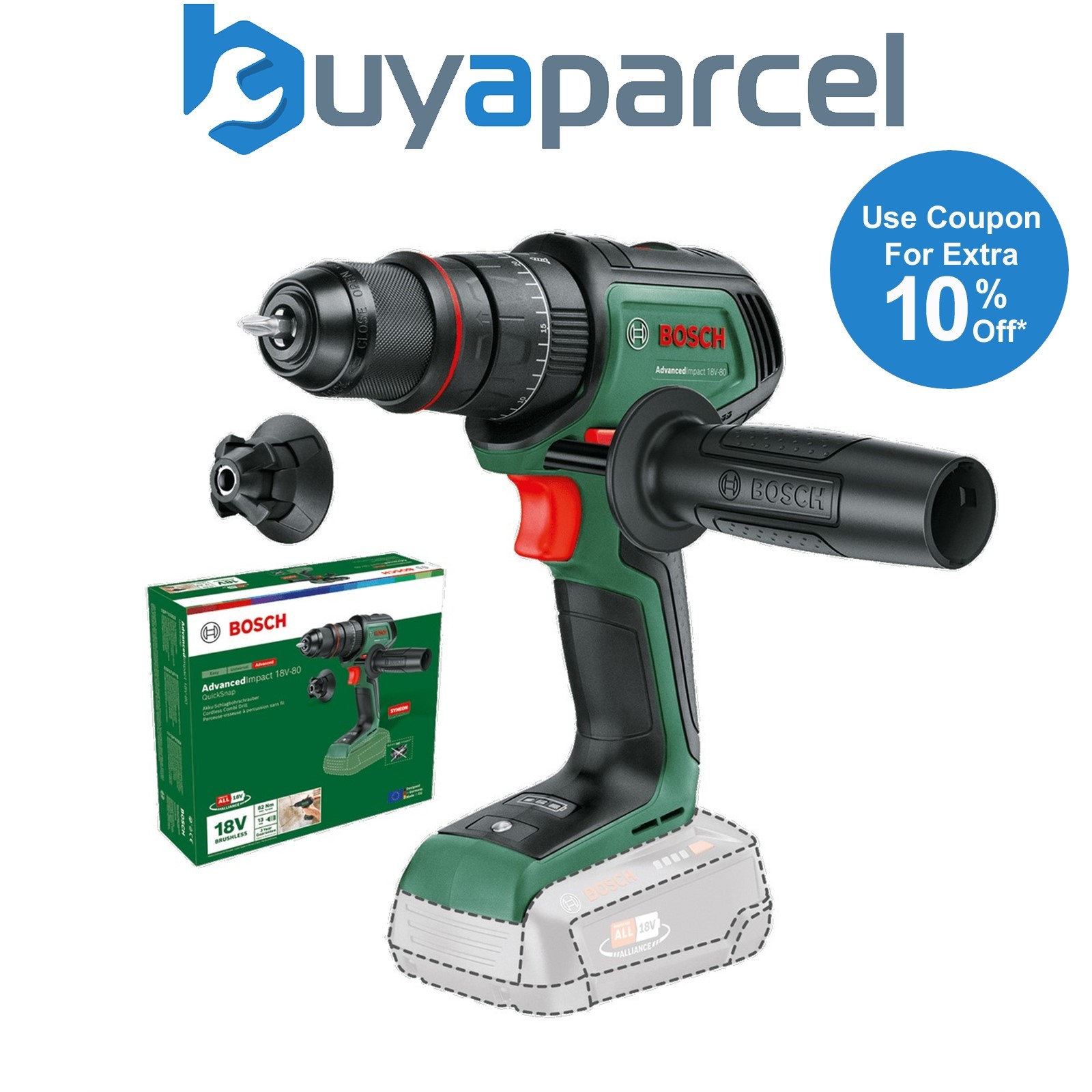 Bosch Cordless 18v Brushless Combi Drill AdvancedImpact 18V-80 QuickSnap - Bare