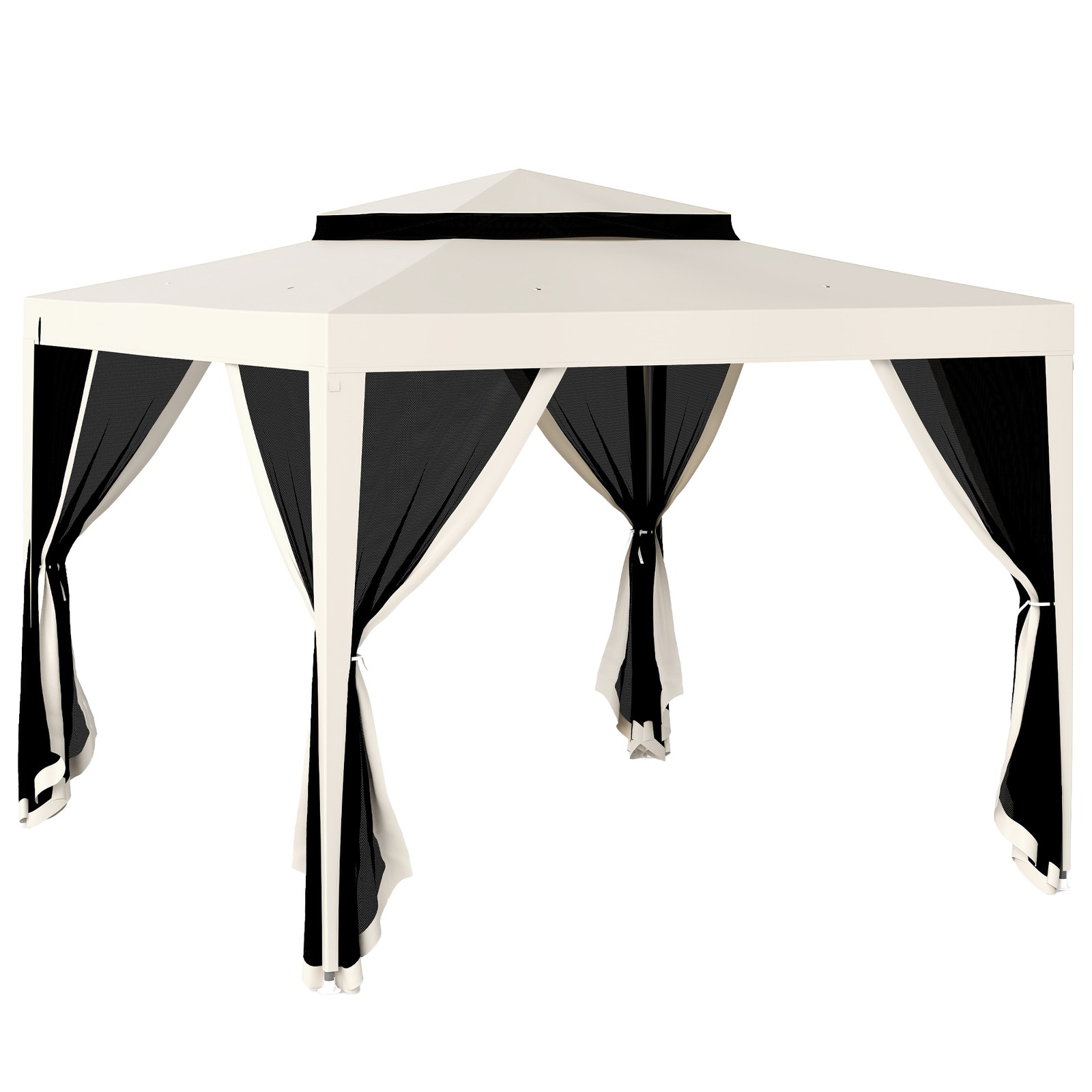 Outsunny 3 x 3 m Gazebo, Netting Party Tent w/ Double Tier Roof, Cream White