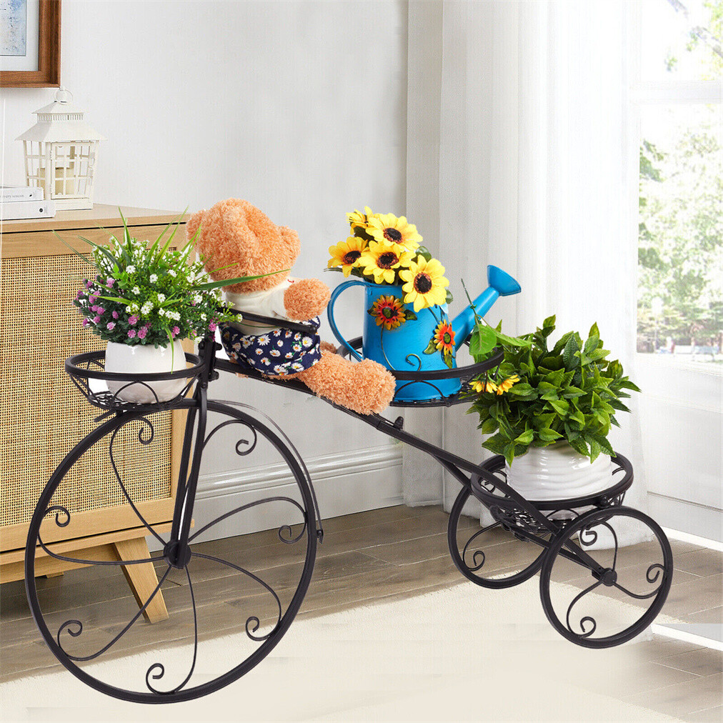 Exquisite Bicycle Garden Planters Rack Arbor Day 3-Tier Cart Holder Basket Decor