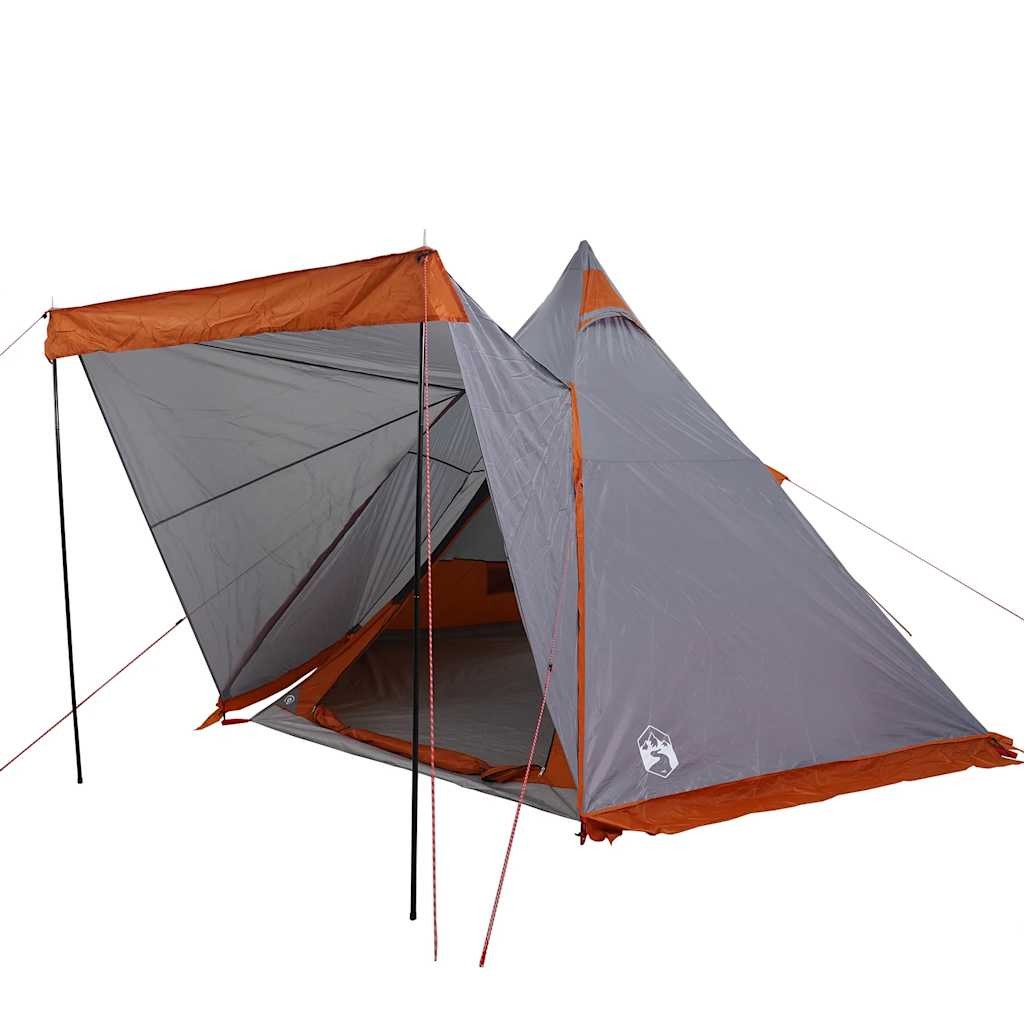 Family Tent Tipi 6-Person camping tent Grey and orange Waterproof vidaXL