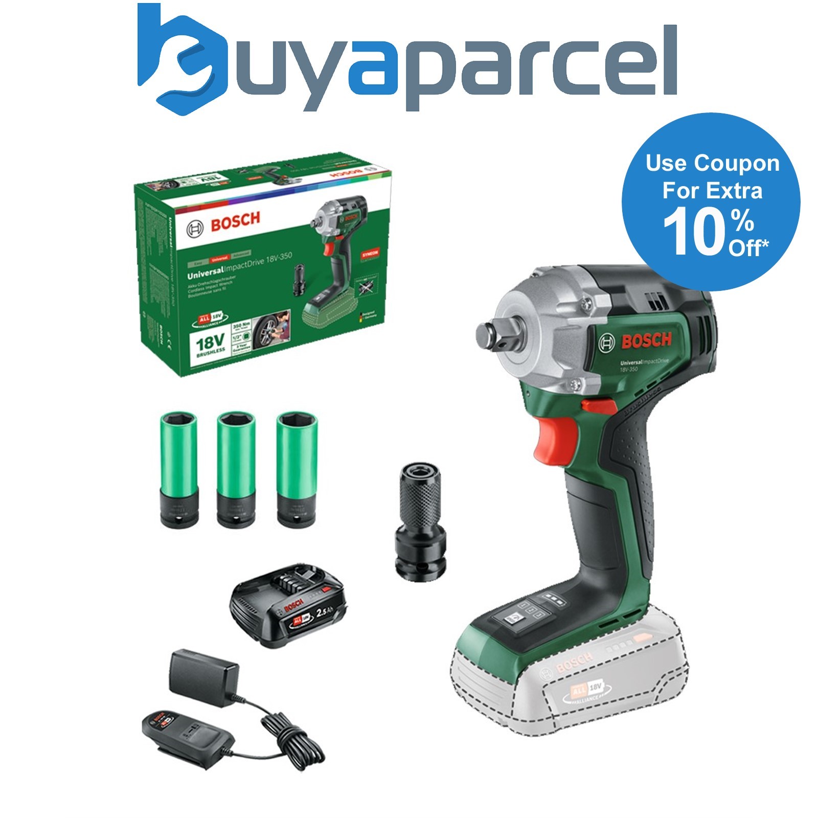 Bosch 0603980305 18v 1/2" Impact Wrench UniversalImpactDrive + 2.5AH Battery Kit