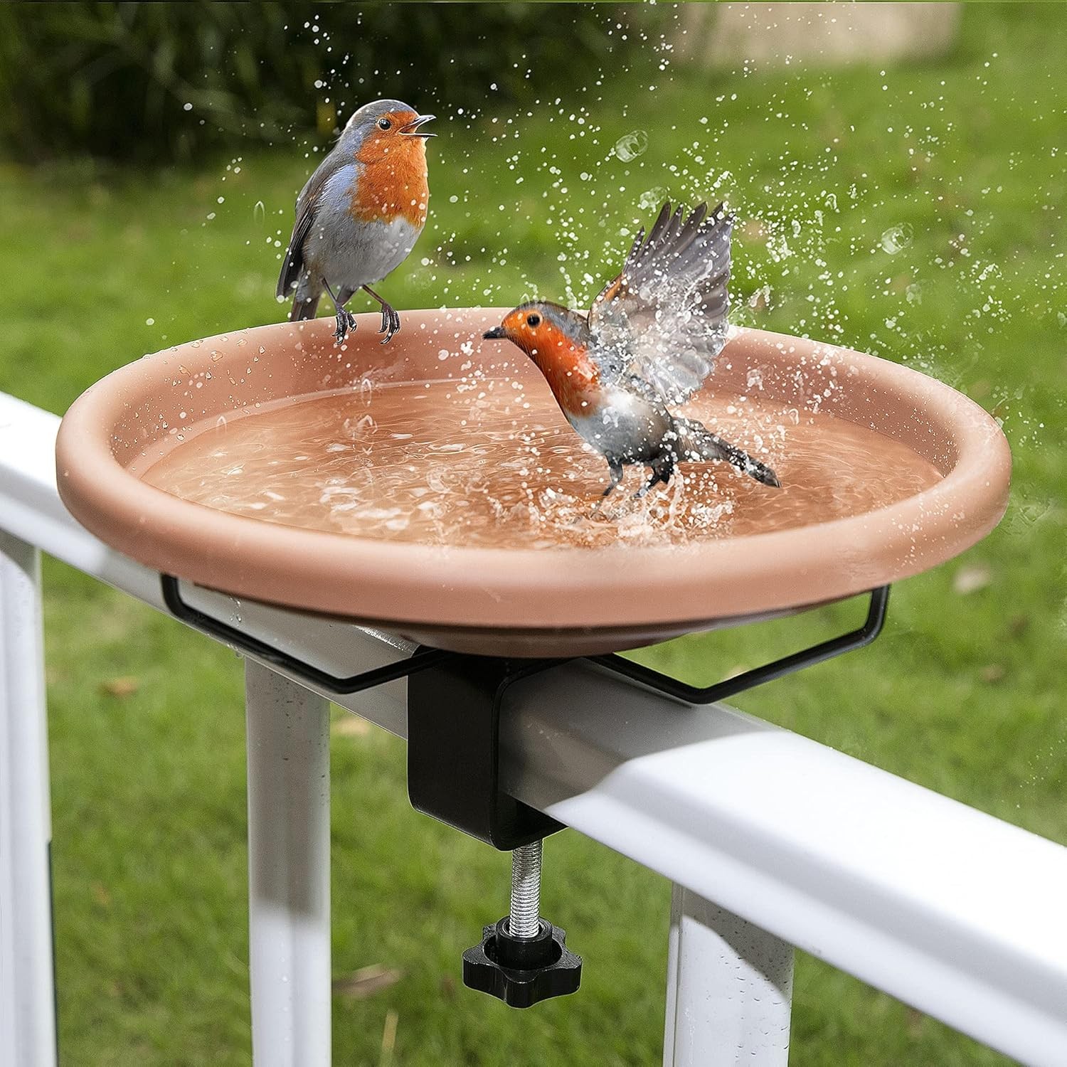 Hanizi Bird Bath Deck Mounted Bowl 12 Inches, Balcony Railing Birdbaths Unheate