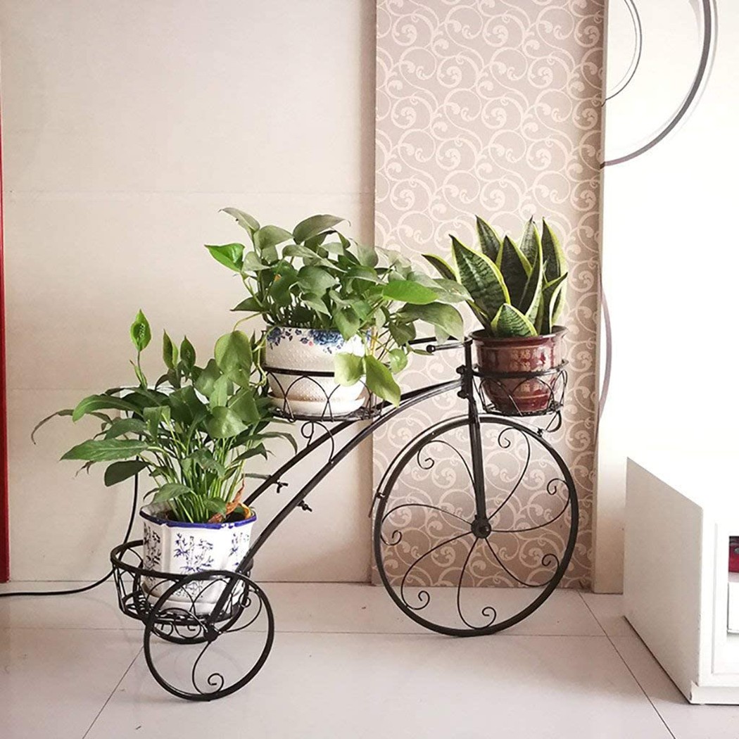 Retro Garden Tricycle Plant Stand Vintage-Look Metal Bonsai Display Rack Patio