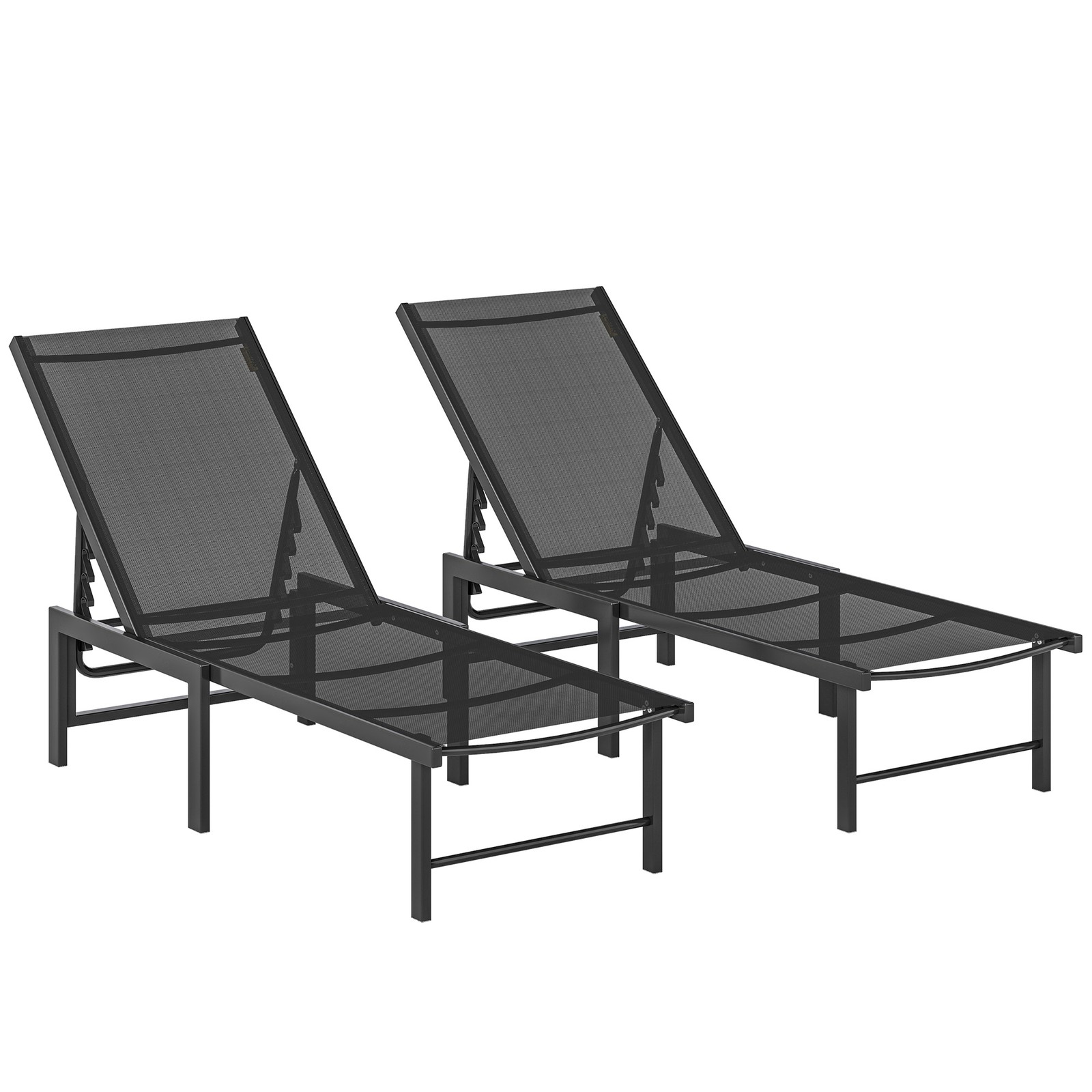 Outsunny Sun Loungers Set of 2, 5-Level Reclining Sunbeds, Black