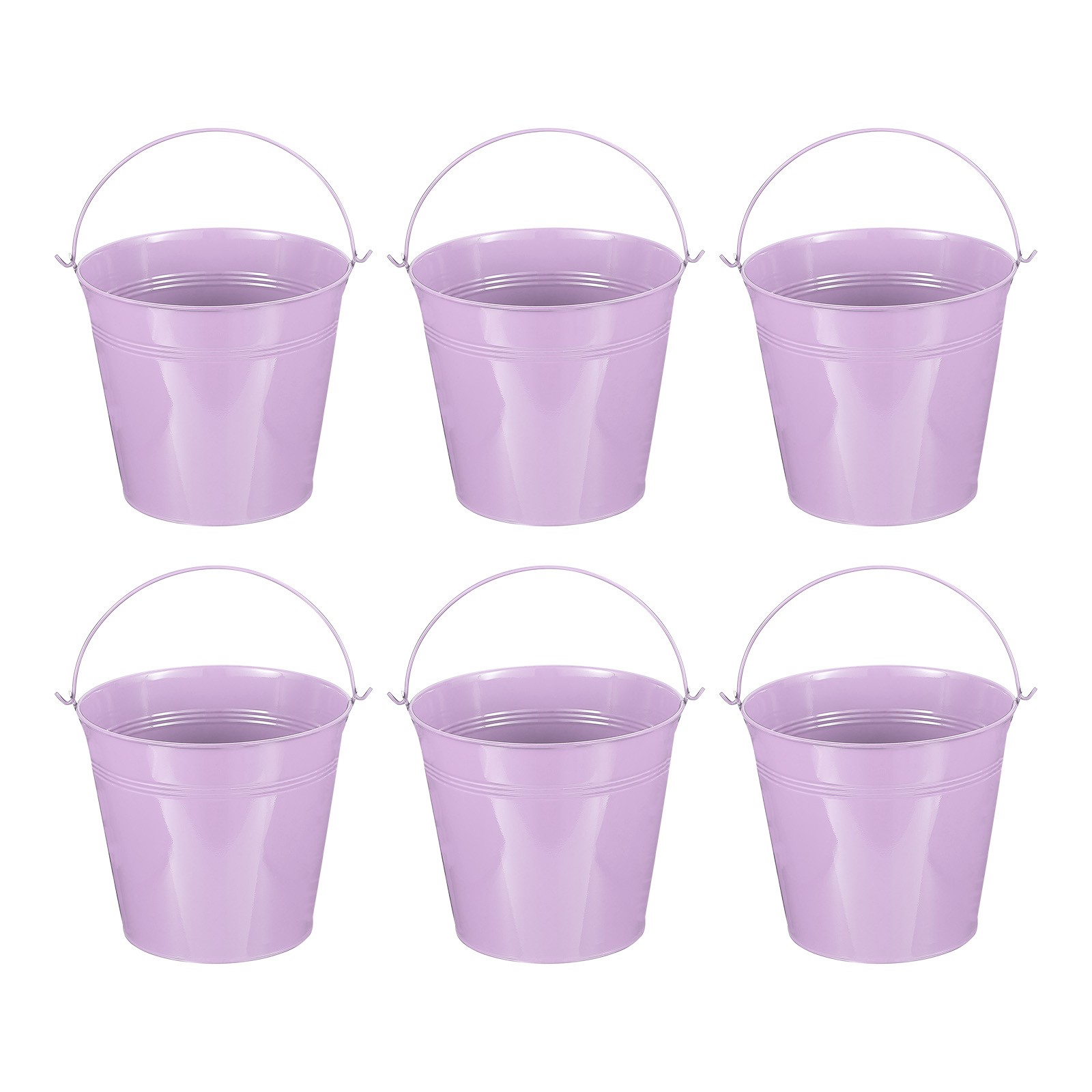 6 Pcs 7"x6.4" Small Metal Buckets with Handle Mini Bucket Light Purple