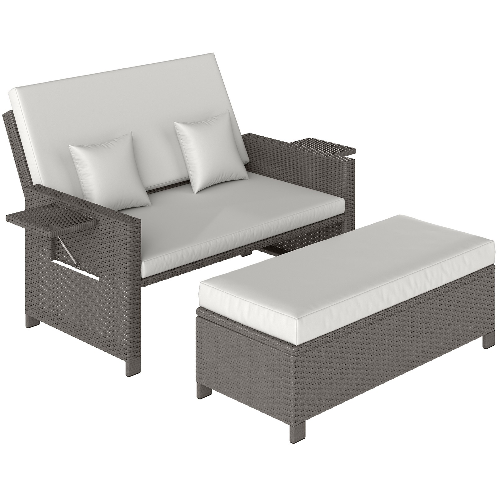 Outsunny Garden Rattan Furniture Set 2 Seater Patio Sun Lounger Daybed Sun Bed