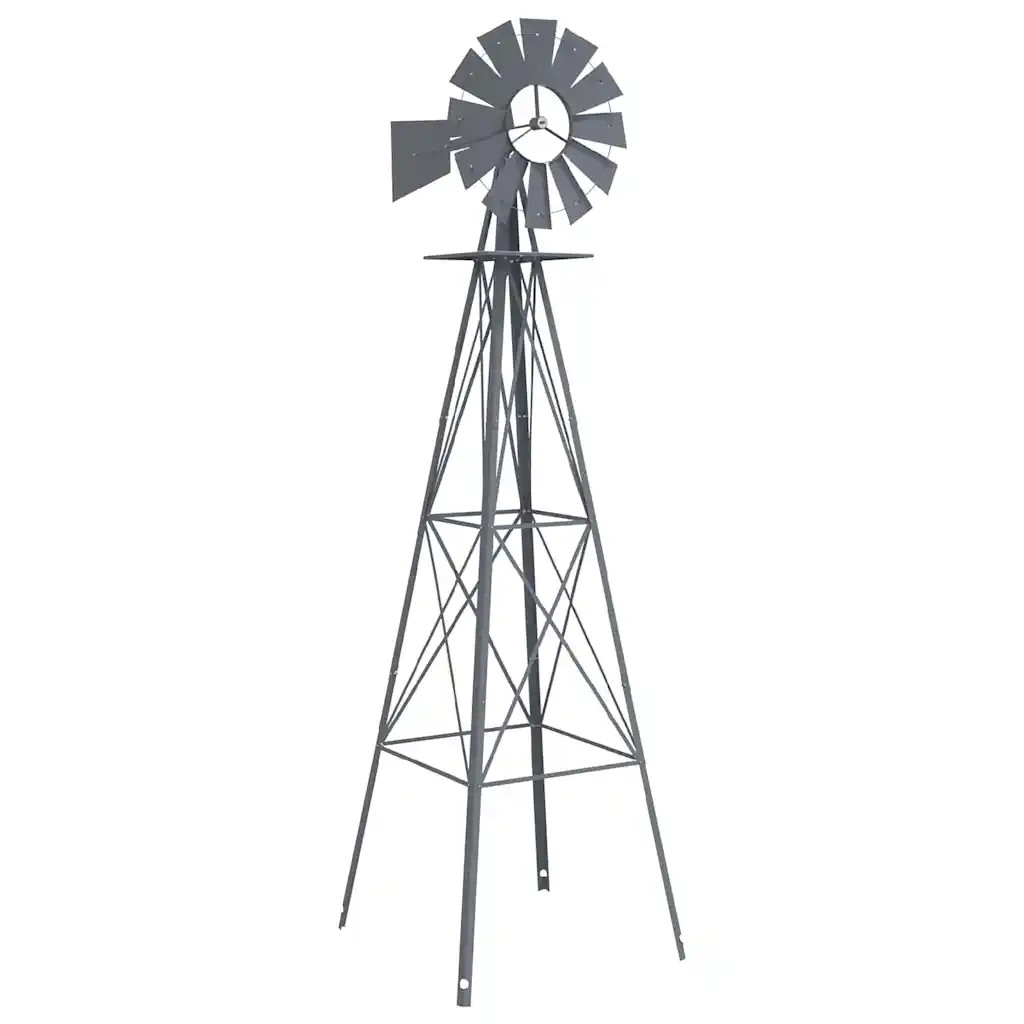 vidaXL Windmill Grey 84 x 68 x 245 cm Iron, Garden Windmill, Outdoor Feature, De