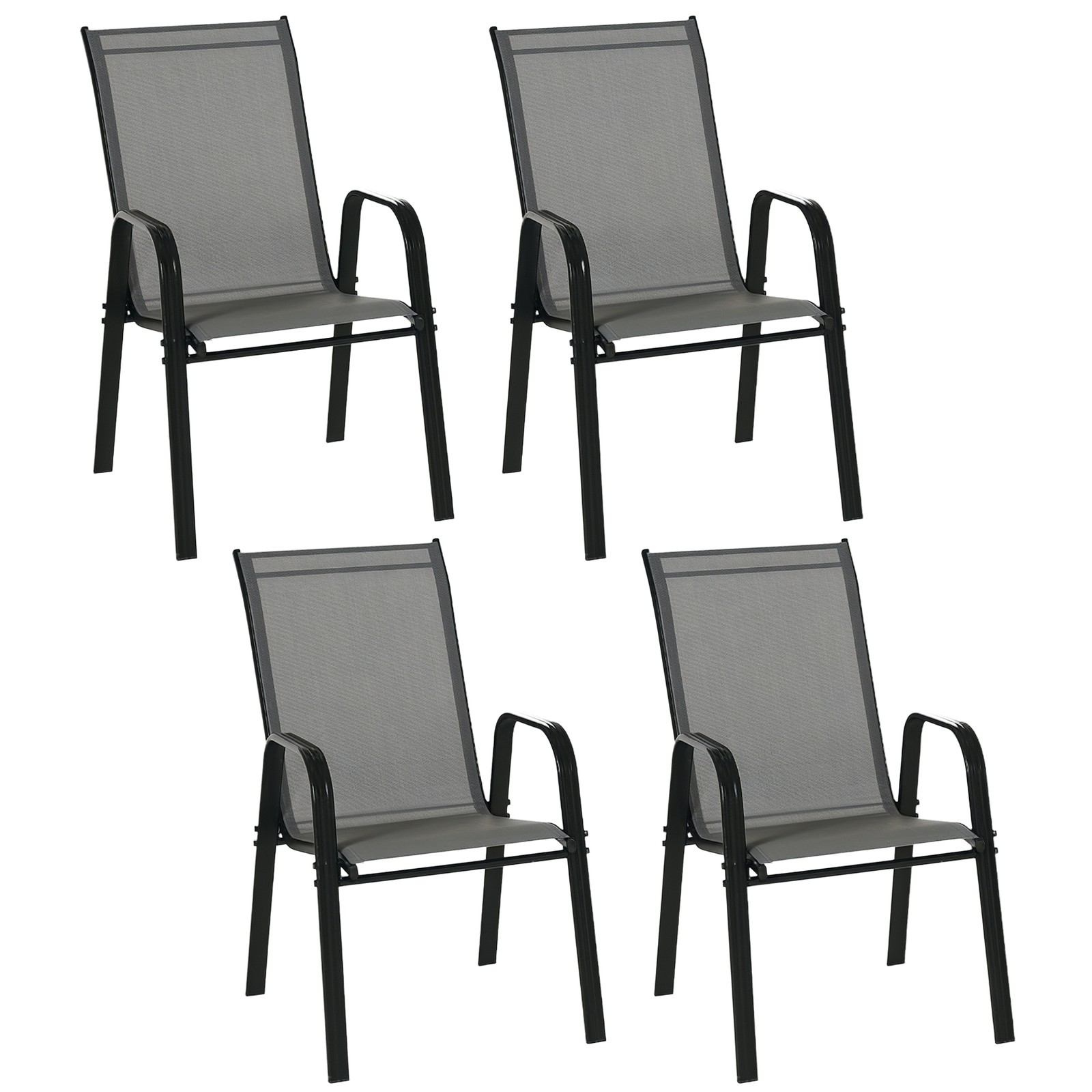 Outsunny Set of 4 Garden Dining Chair Set Outdoor w/ High Back Armrest Grey