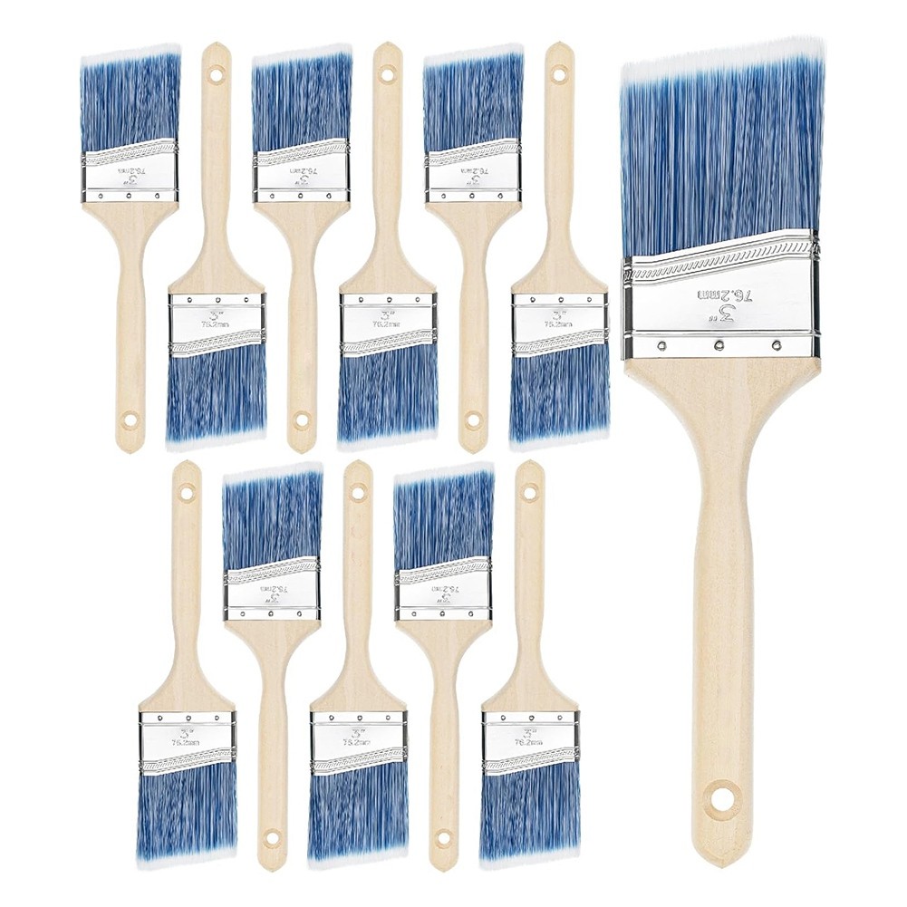 Paint Brushes, 3 Inch, 12 Pack, Angle Brushes, Treated Wood Handle, Paint3065