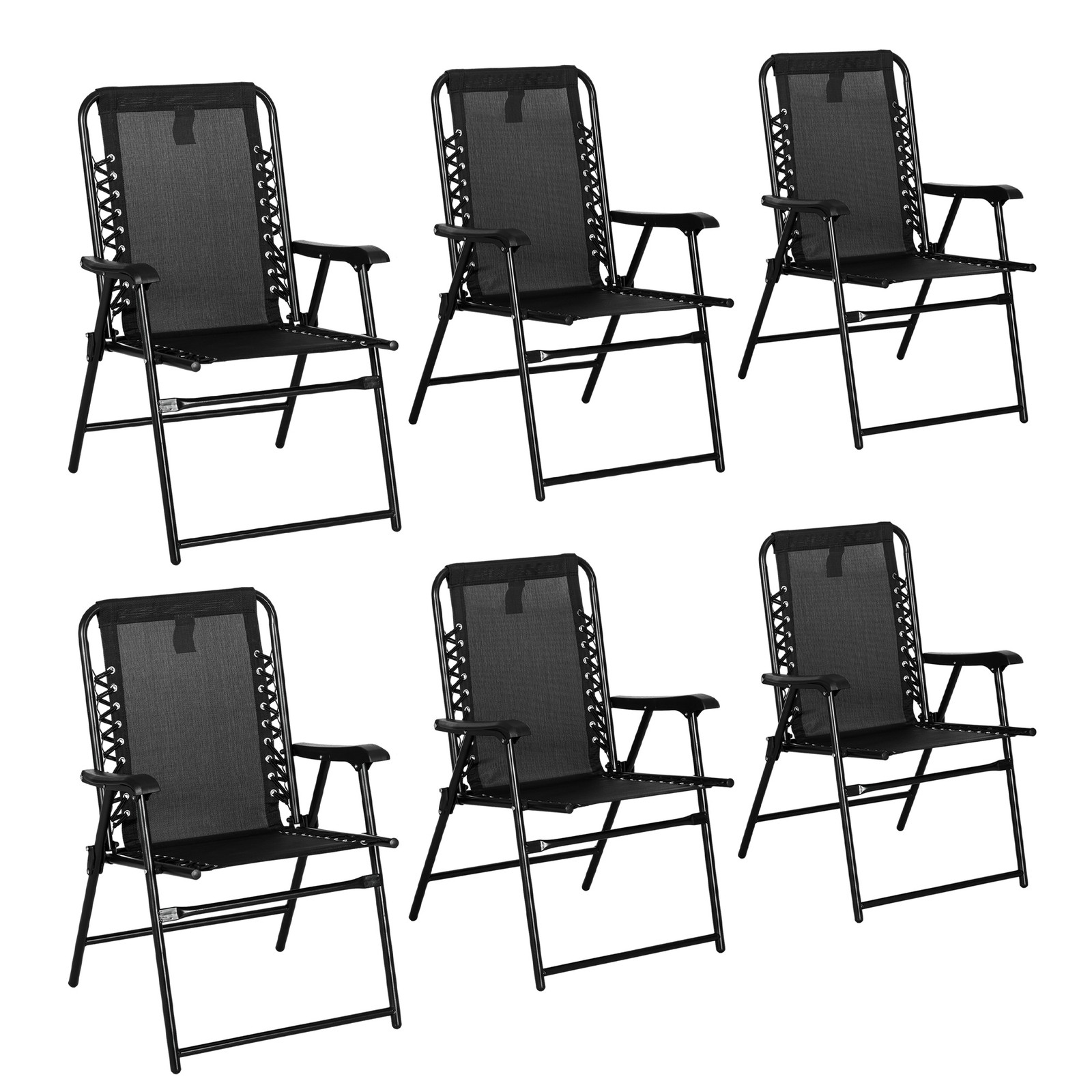 Outsunny 6Pcs Outdoor Patio Folding Chairs, Portable Garden Loungers Black