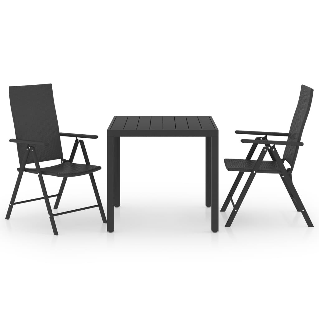 Garden Dining Set 3 Piece Black and Brown Table Chairs Outdoor vidaXL