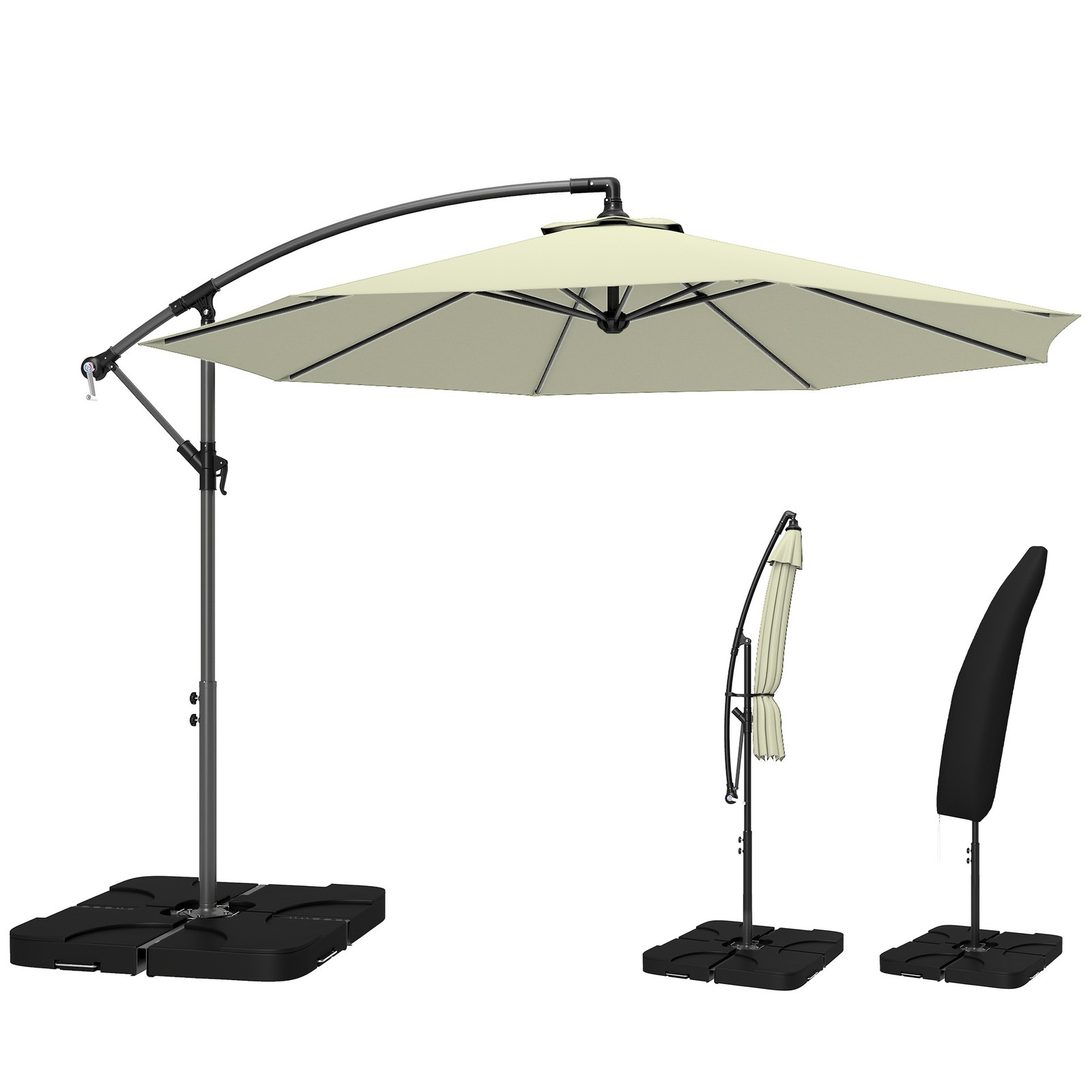 Outsunny 3(m) Banana Parasol Cantilever Umbrella Garden w/ Base Weights