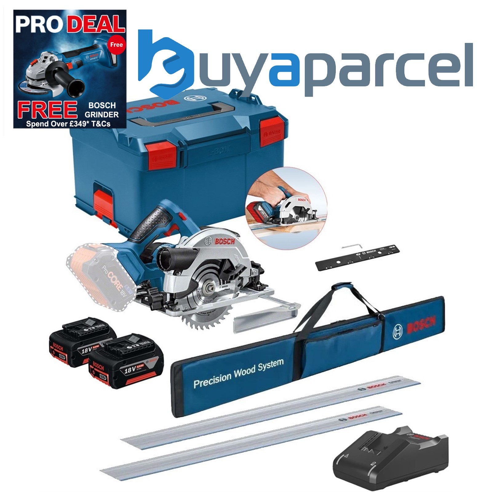 Bosch 18v GKS 18V-57 G 165mm Cordless Circular Saw 2x4ah - 2x1400mm Guide Rails
