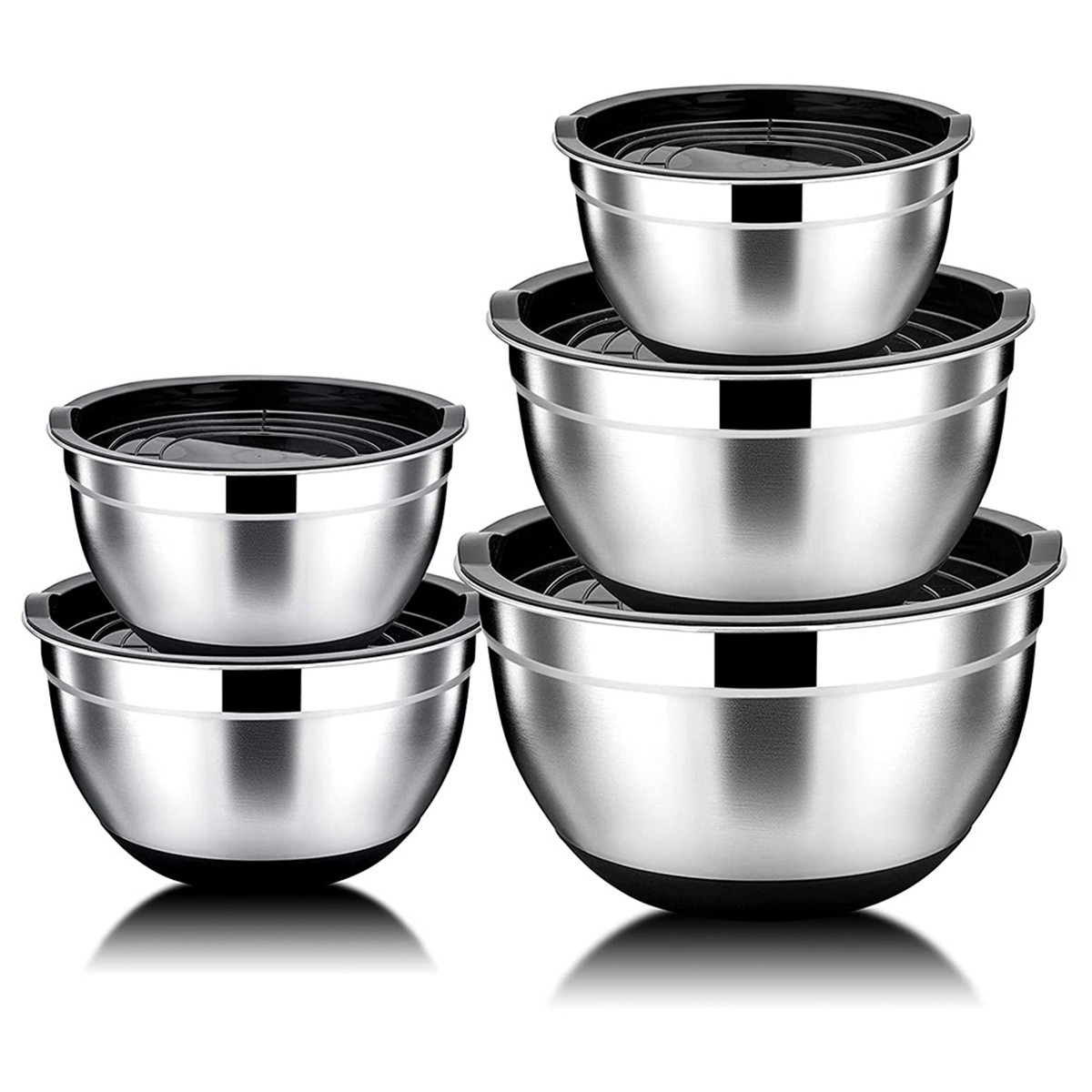 5 Pcs Mixing Bowl,Stainless Steel Salad Bowl with Airtight Lid&Non-Slip2745