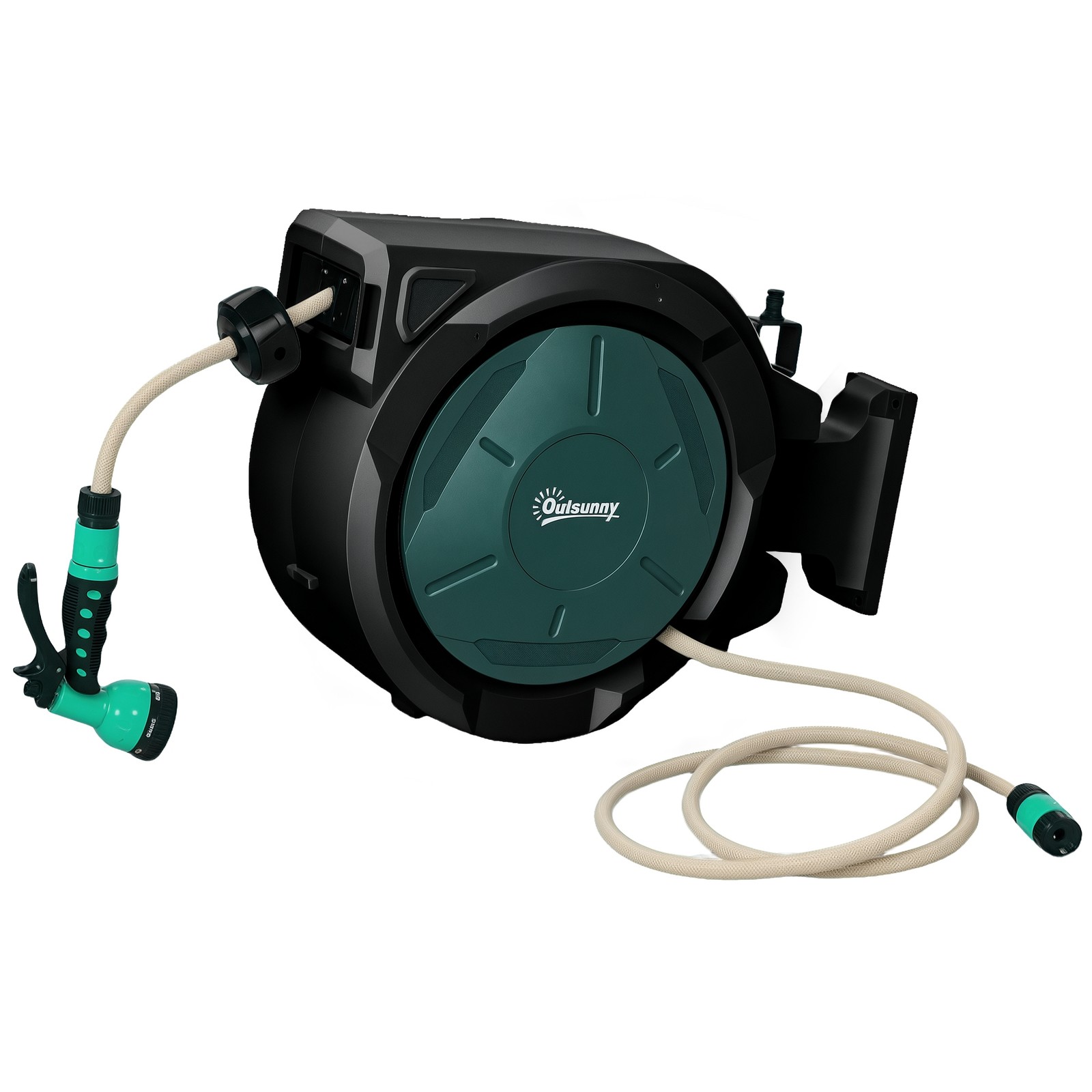 Outsunny Retractable Hose Reel Wall Mounted with Lock, Green