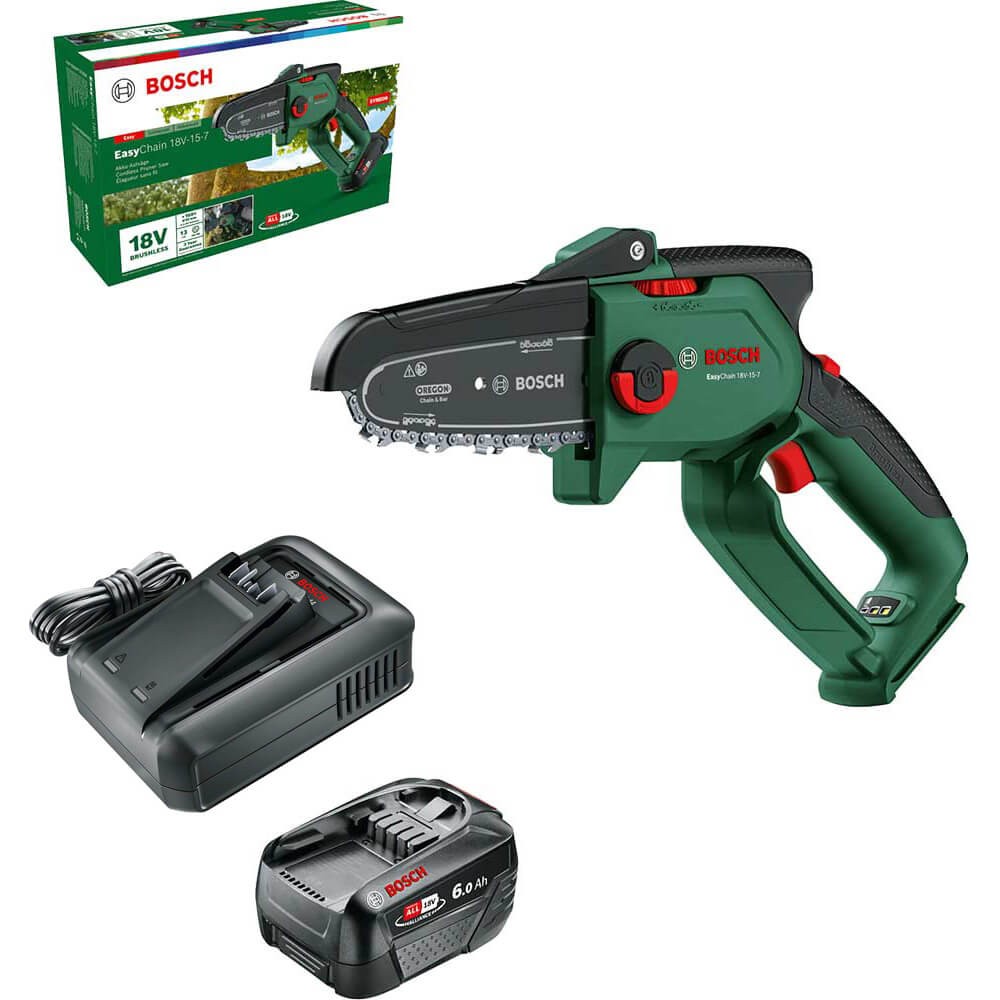 Bosch EASYCHAIN 18V-15-7 P4A 18v Cordless Brushless Chainsaw 150mm 1 x 6ah Li-io
