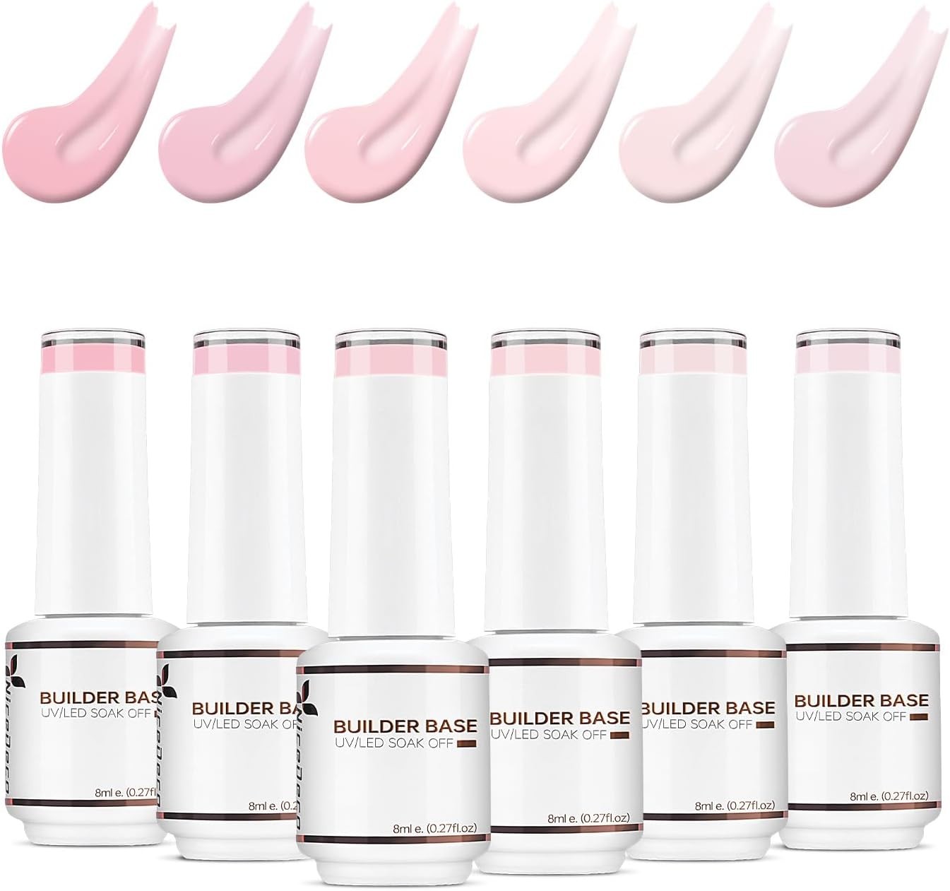 Nicedeco 8 in 1 Builder Base Strengthening Gel, 6x8ml UV/LED Clear Building Nai