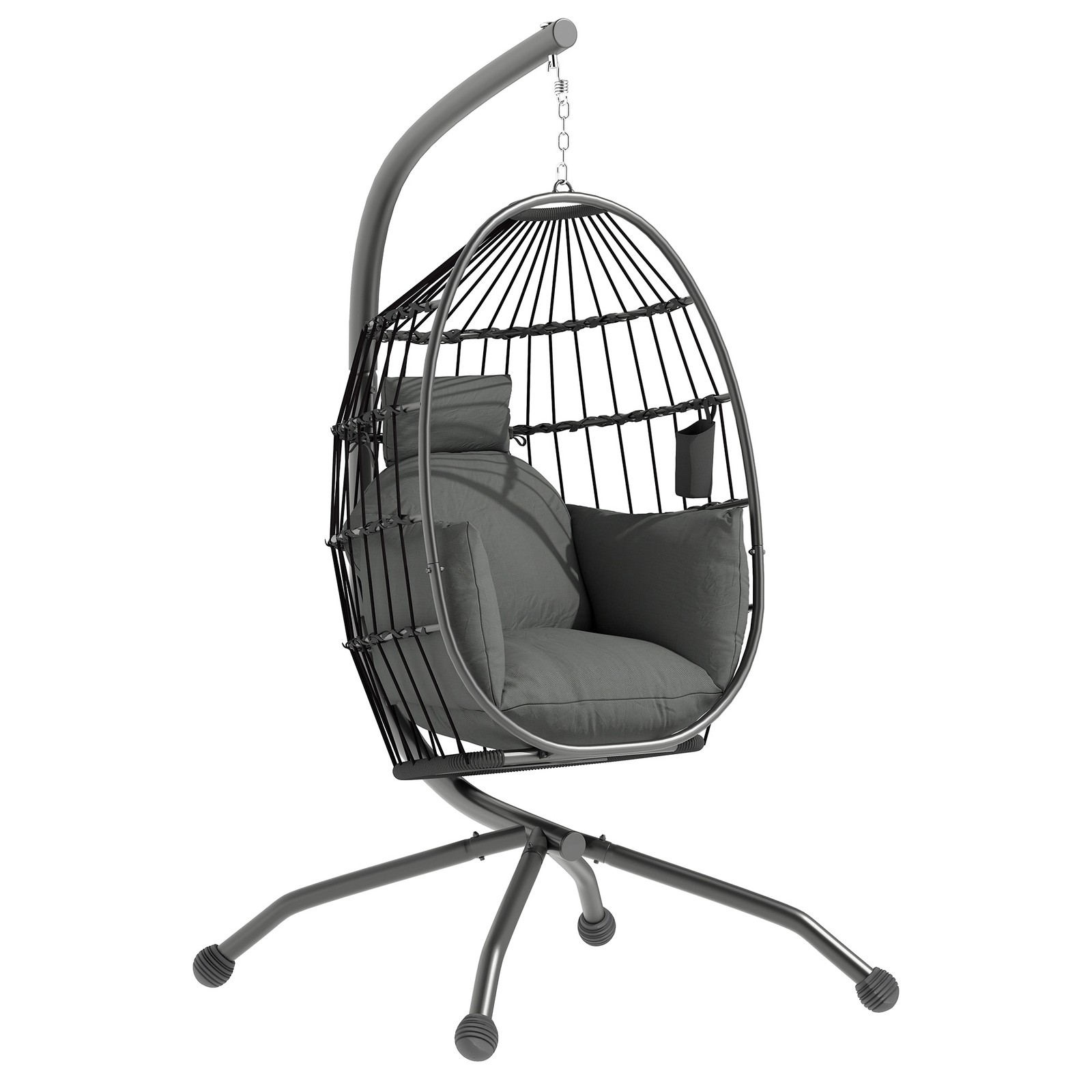 Outsunny Egg Chair Outdoor Indoor Garden Swing Chair, Folding Basket, Grey