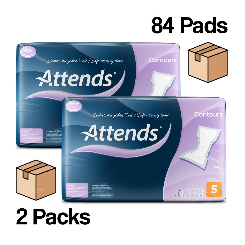 Attends Contours Regular 5 Body Shaped Incontinence Pads - 2 Packs of 42