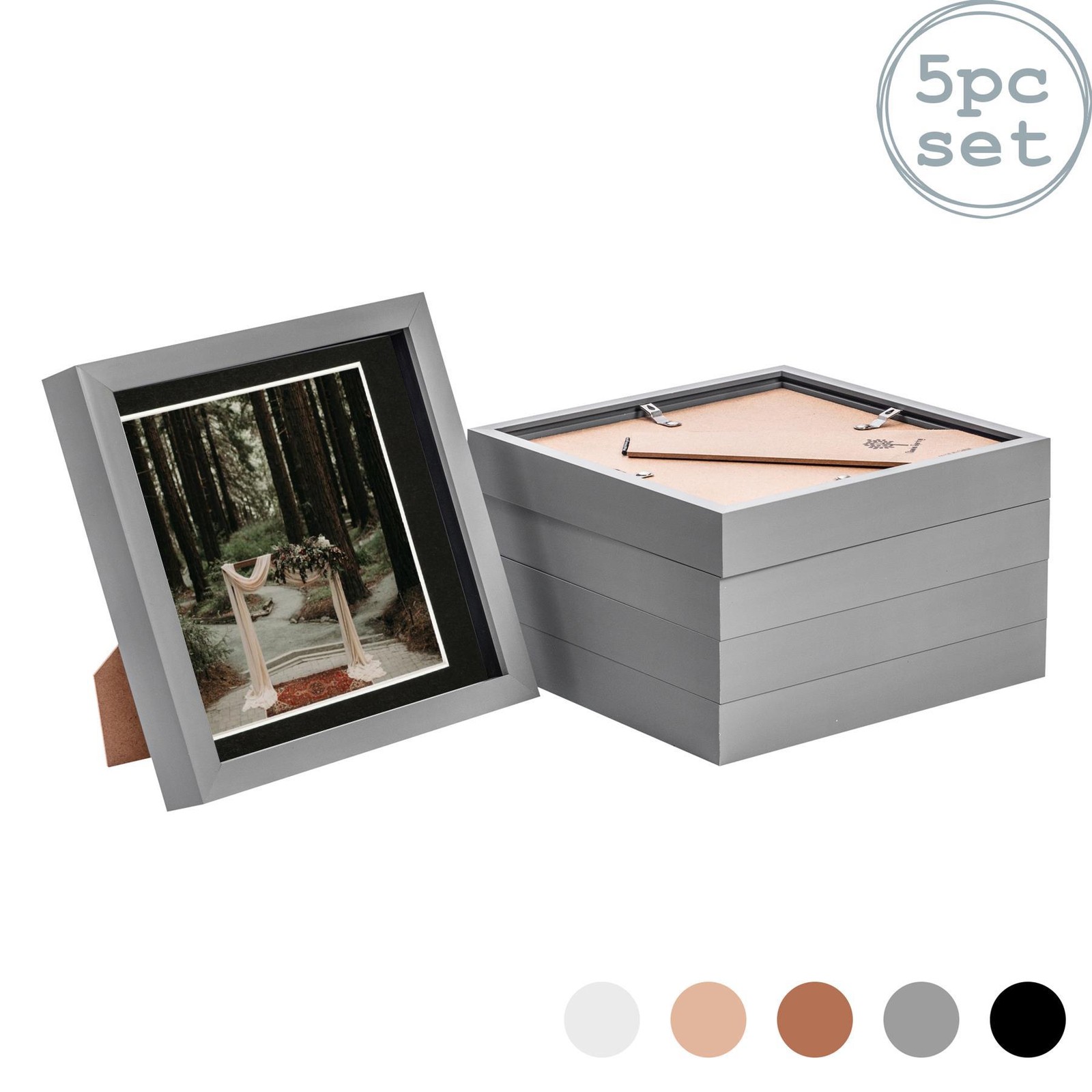 5x 3D Box Photo Frames Picture Display 8 x 8" with 6 x 6" Mount Grey/Black