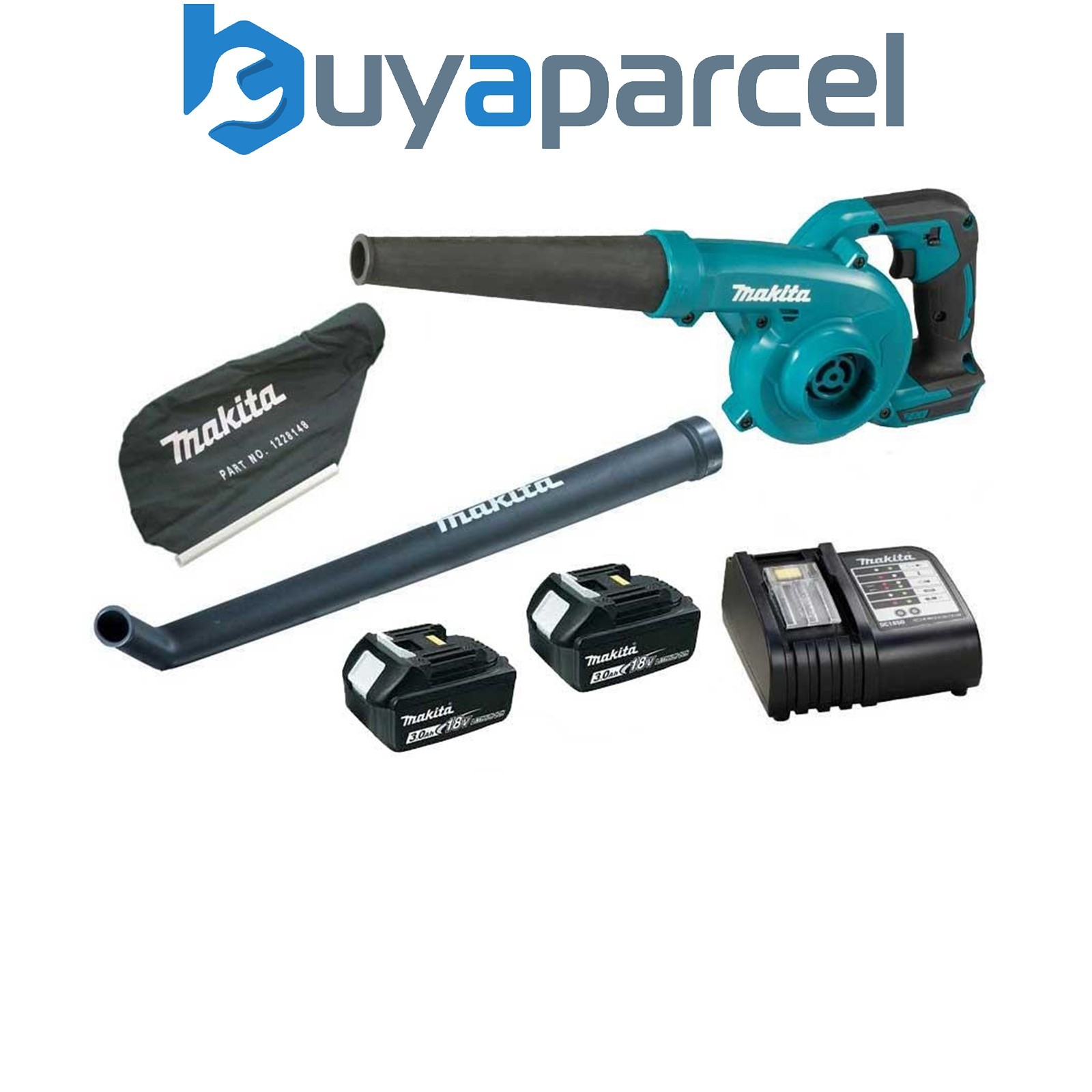 Makita DUB185 LXT 18v Li-Ion Leaf Blower Vacuum + 2 x 3.0ah Batteries + Bag
