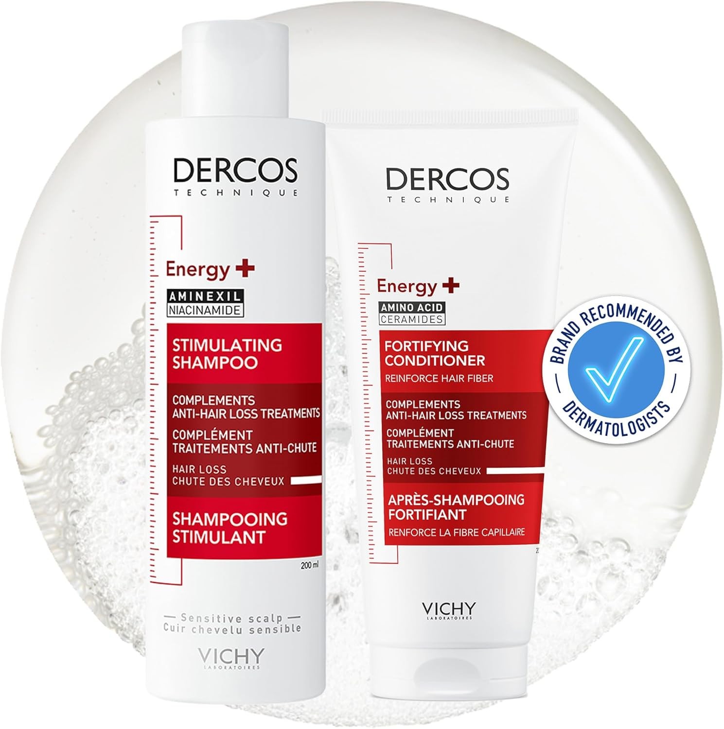 Vichy Dercos Energy+ Shampoo and Conditioner Duo Bundle, with Aminexil for Hair