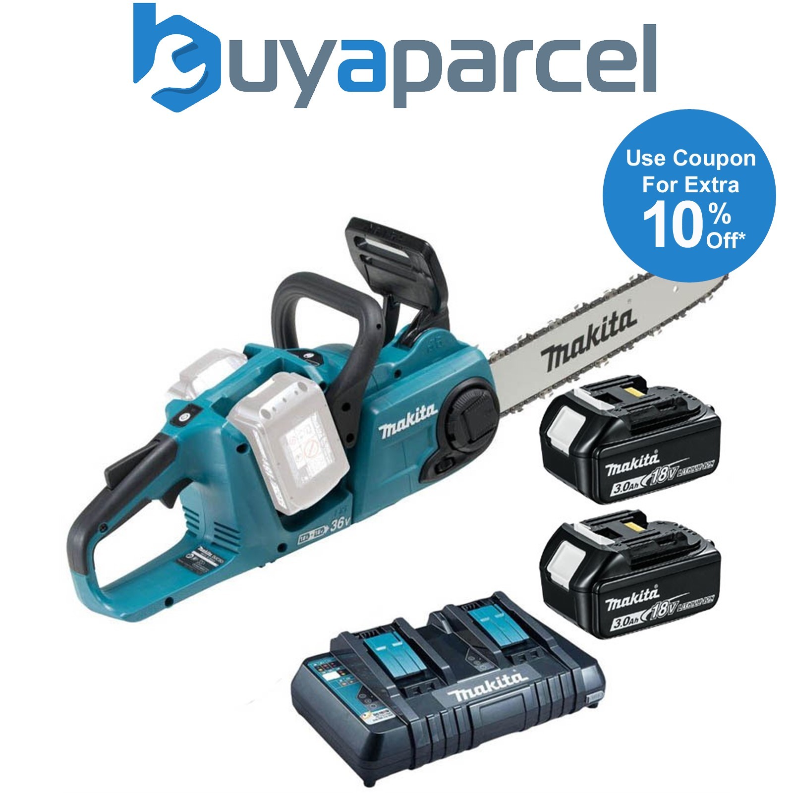 Makita DUC353RT2 Twin 18v / 36v LXT Cordless 35cm Chainsaw Li-Ion 2x Batteries