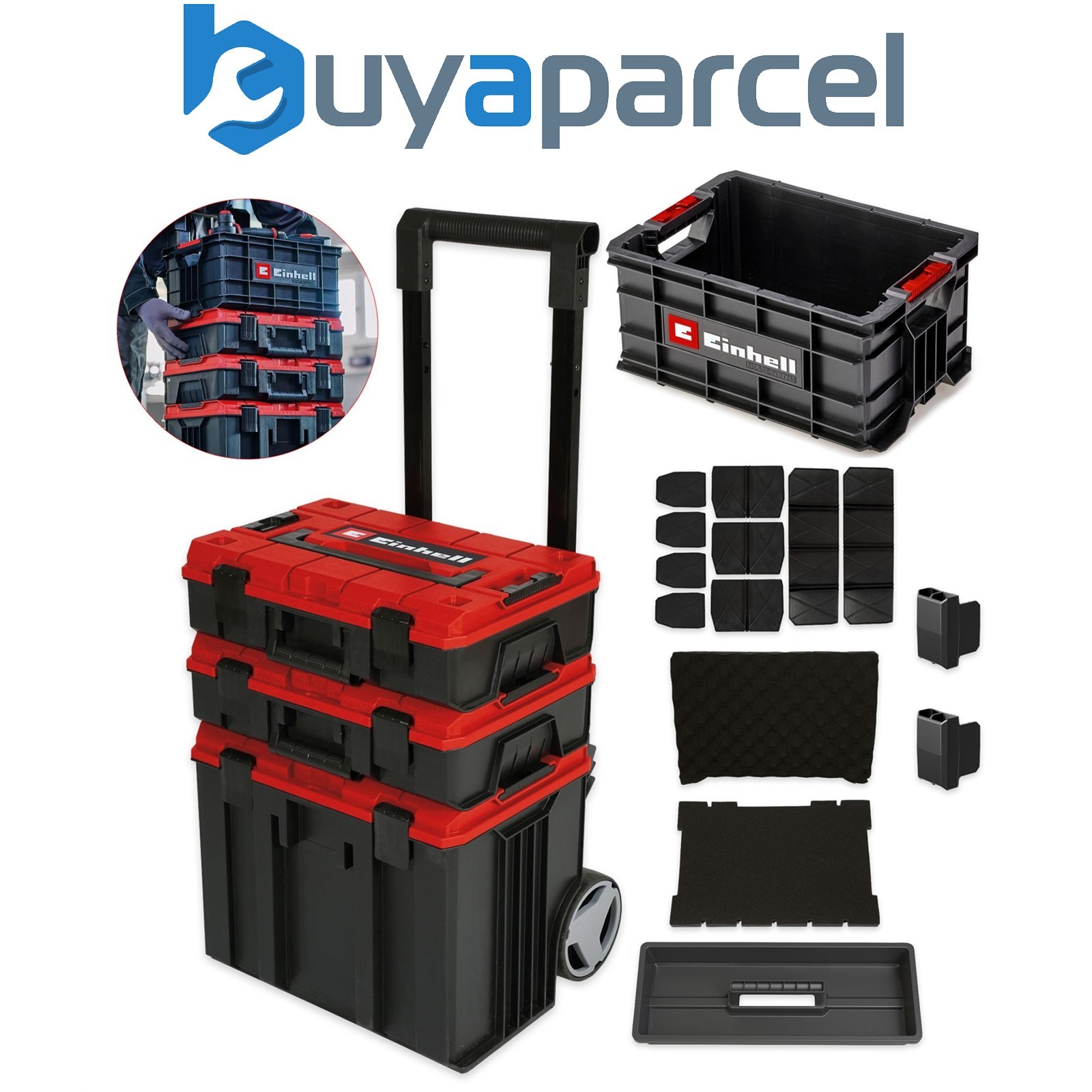 Einhell E-Case 4 PC Tower Rolling Mobile Tool Storage Box + Tote Trolley Modular