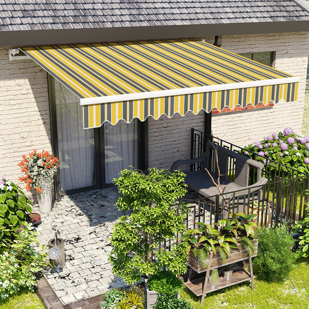 2.5 x 2M Manual Awning Retractable Canopy Garden Sun Shade Outdoor Yellow Stripe