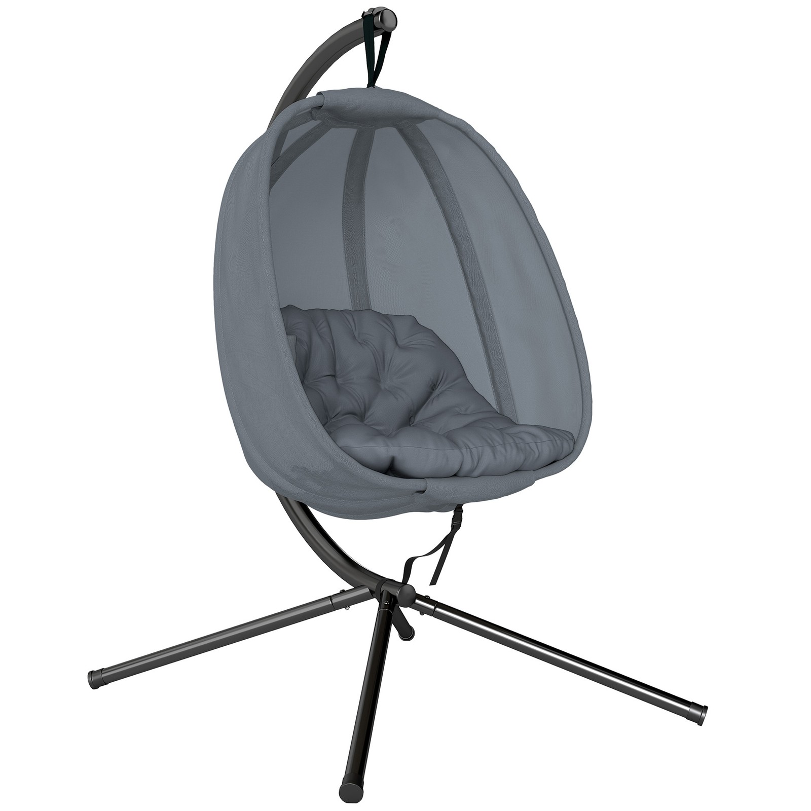 Outsunny Folding Hanging Egg Chair w/ Cushion and Stand for Indoor Outdoor Grey