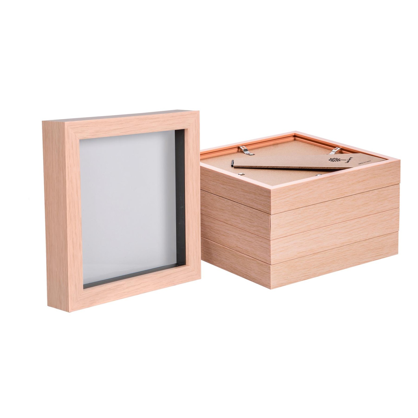 5x Light Brown 6" x 6" 3D Box Photo Frames Standing Hanging Craft Shadow