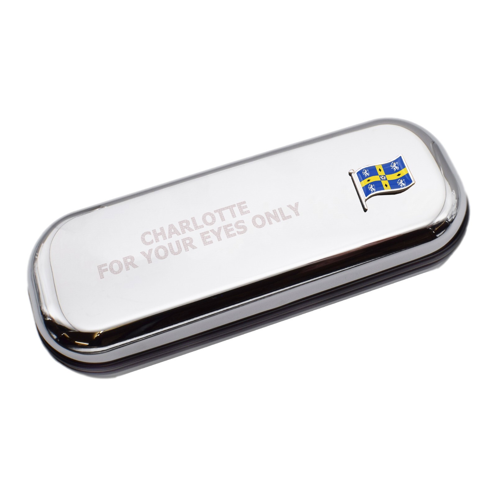 Durham Republic Wave Flag & Engraved With Message Chromed Glasses Case Box