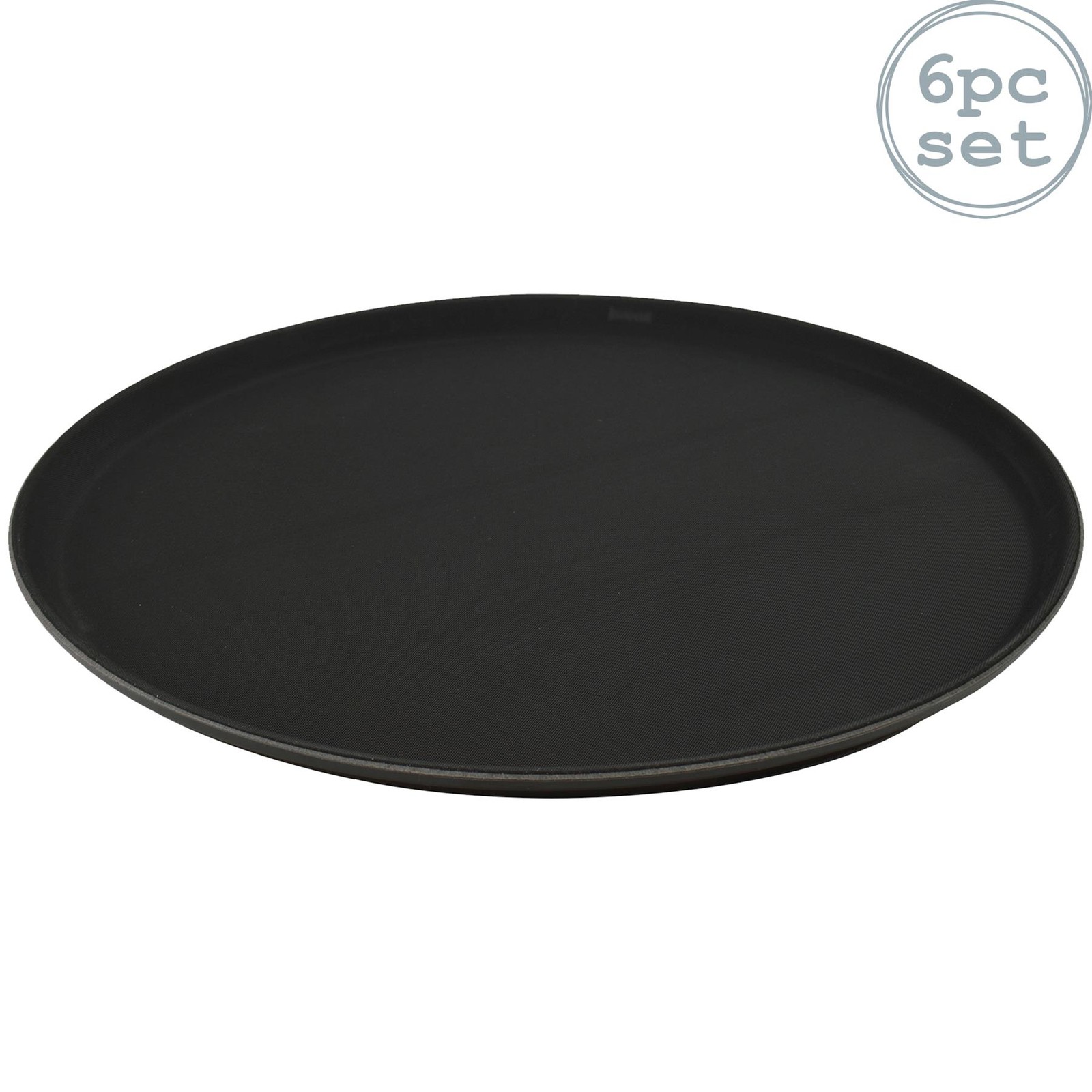 6x Round Non-Slip Serving Trays Rubber Barware Drinks Service 40cm Black