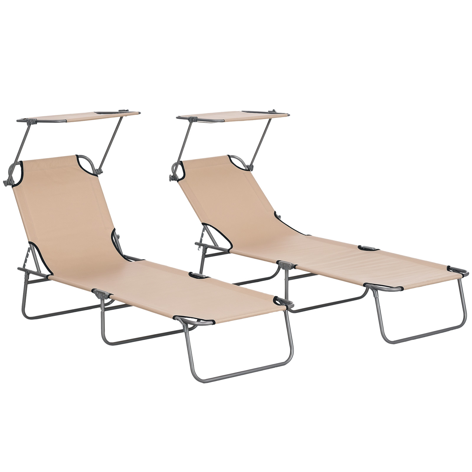 Outsunny Folding Sun Lounger Set of 2 w/ Sunshade Adjustable Backrest Sand