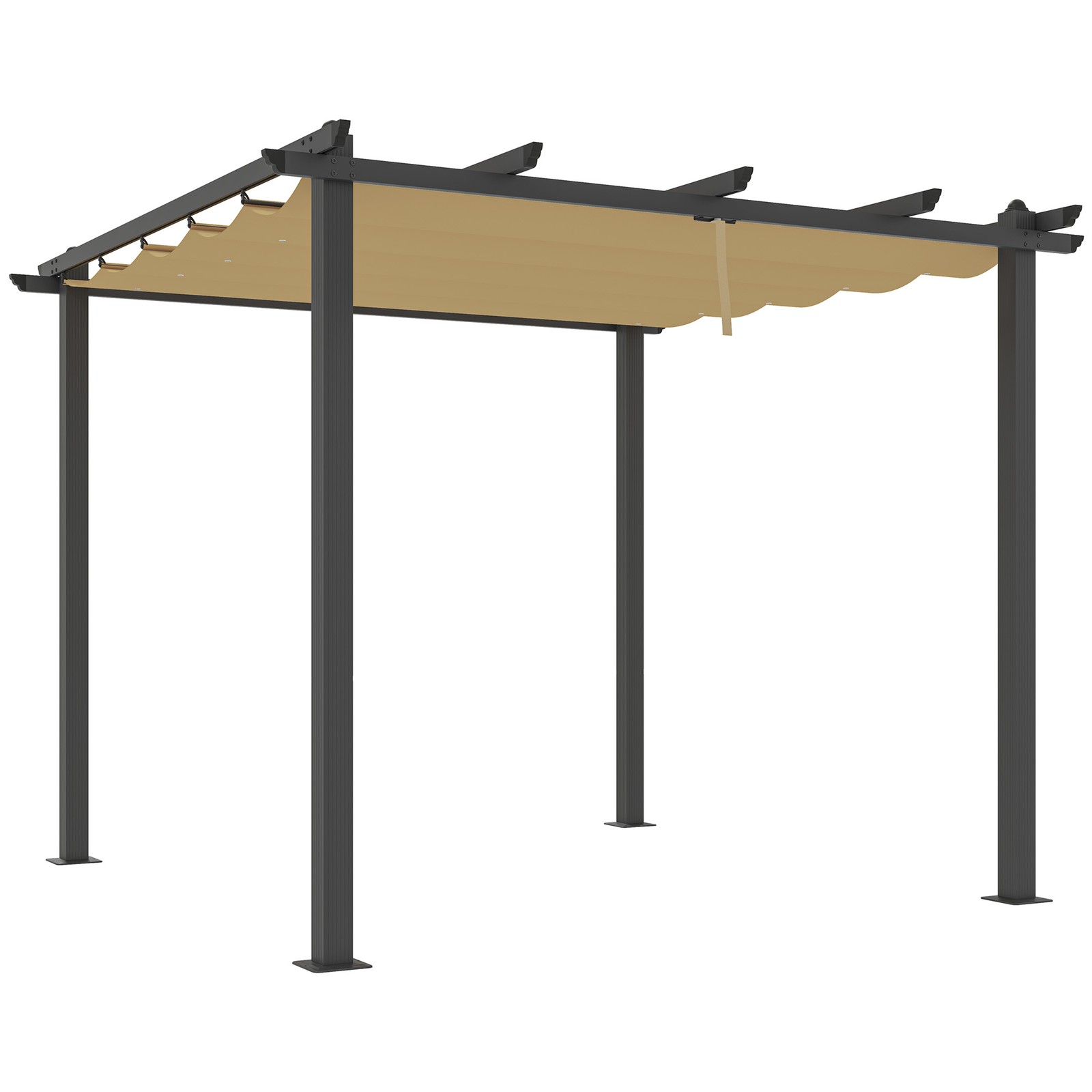 Outsunny 3 x 3(m) Aluminium Pergola with Retractable Roof, Garden Gazebo Khaki