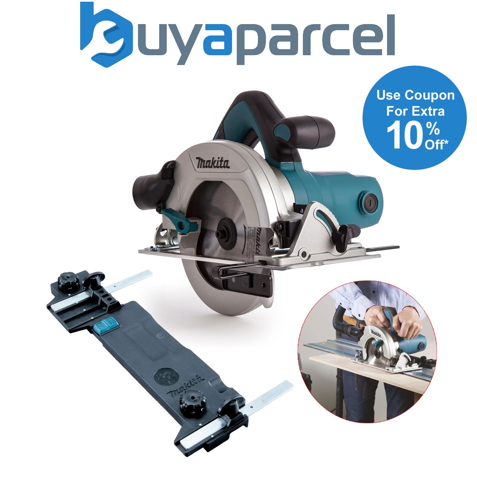 Makita HS6601 240v Corded Electric Circular Saw 165mm Blade Guide Rail Adaptor