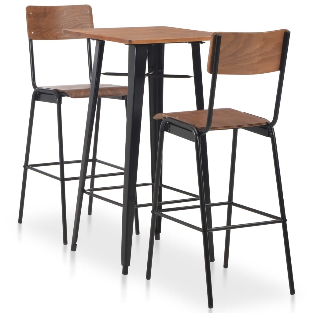 3 Piece Bar Set Steel Brown and Black Dining Table 2 Stools Furniture vidaXL