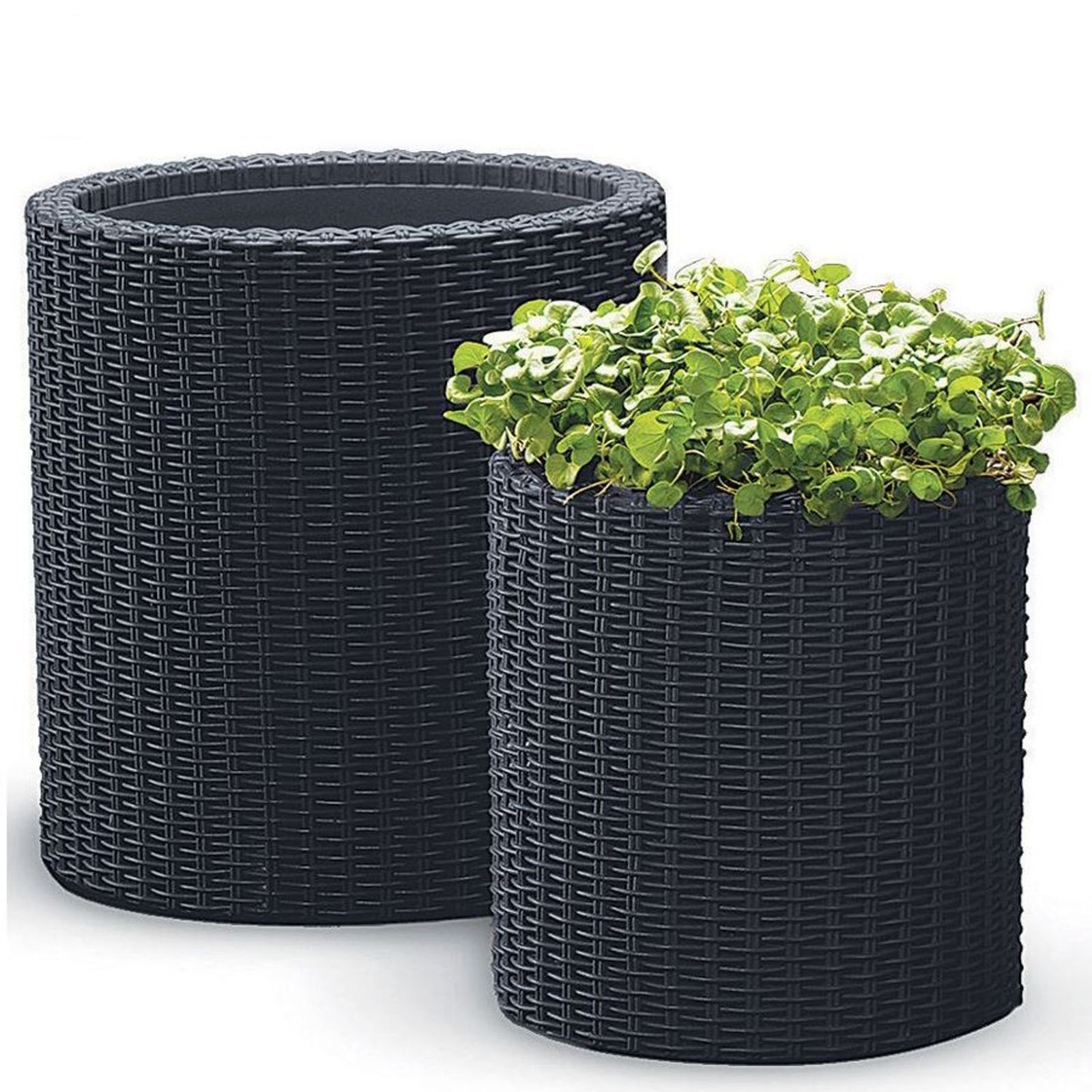 Keter Flower Pot 2-Piece Set Rattan Look Plant Pot Decoration