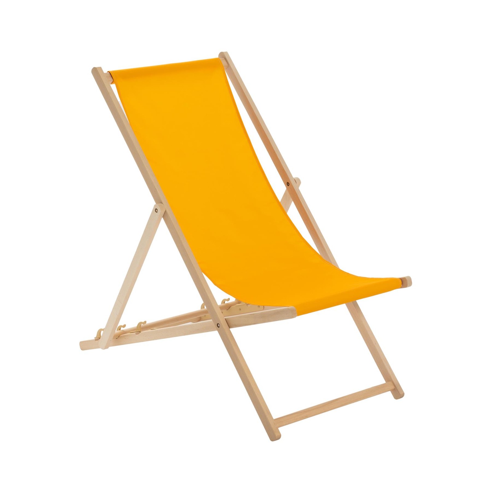 Folding Wooden Deck Chair Adjustable Reclining Canvas Beach Lounger Orange