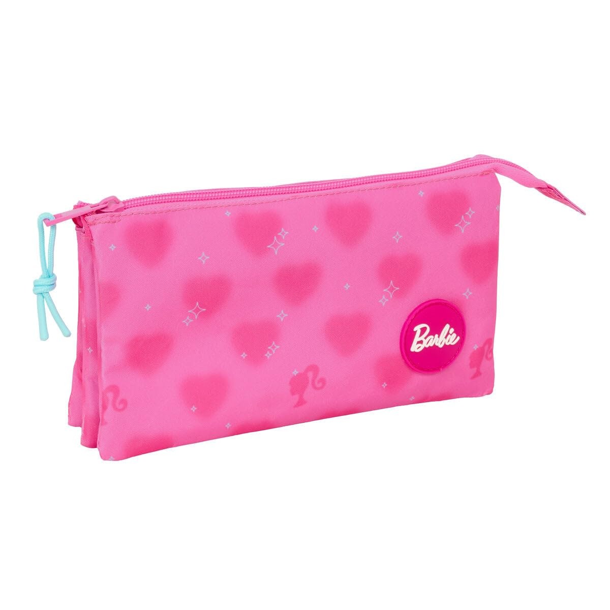 Safta BARBIE HEARTS – Triple Pencil Case, Children's Pencil Case, Ideal for Scho
