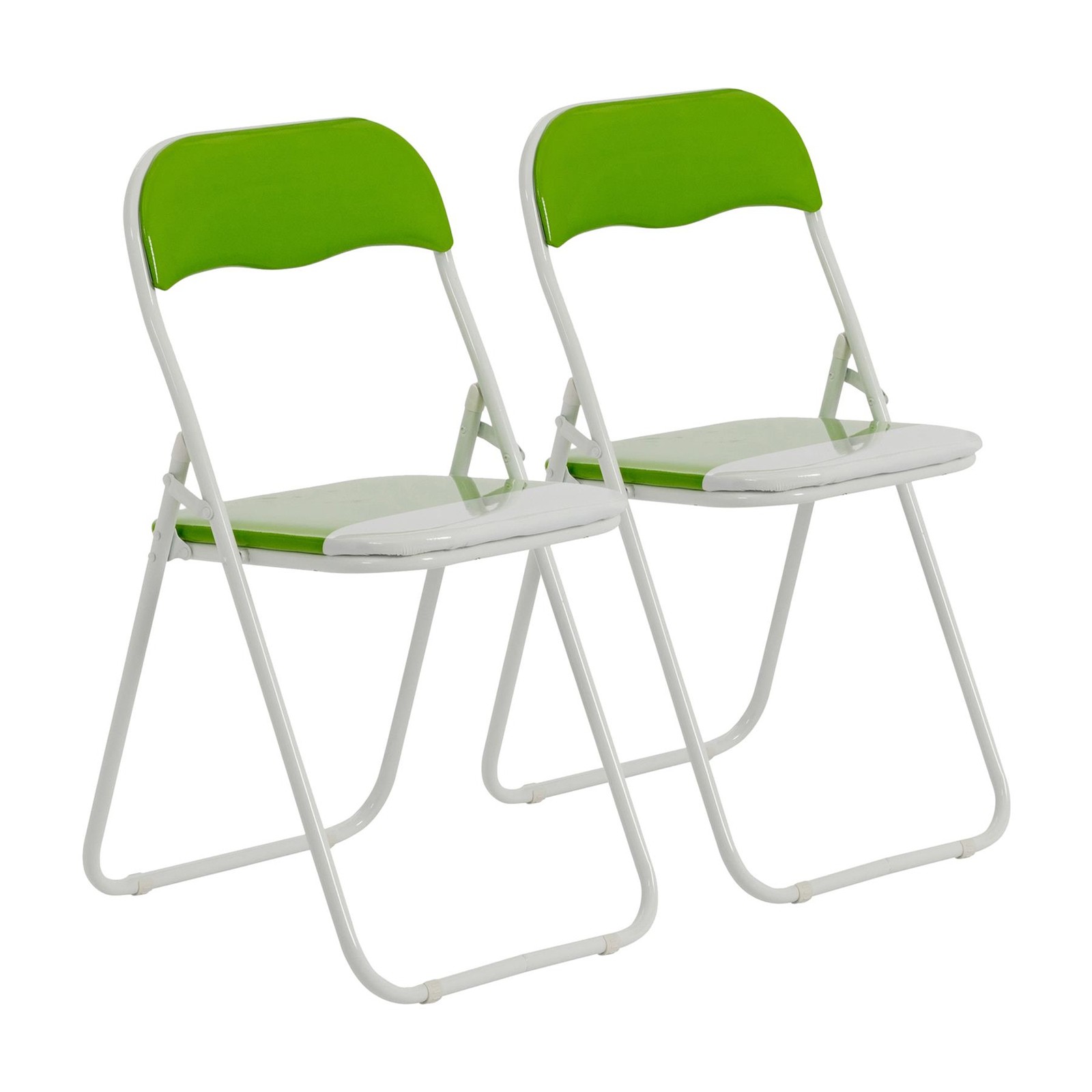 Folding Chairs Padded Faux Leather Studying Dining Office Chair Green White x2