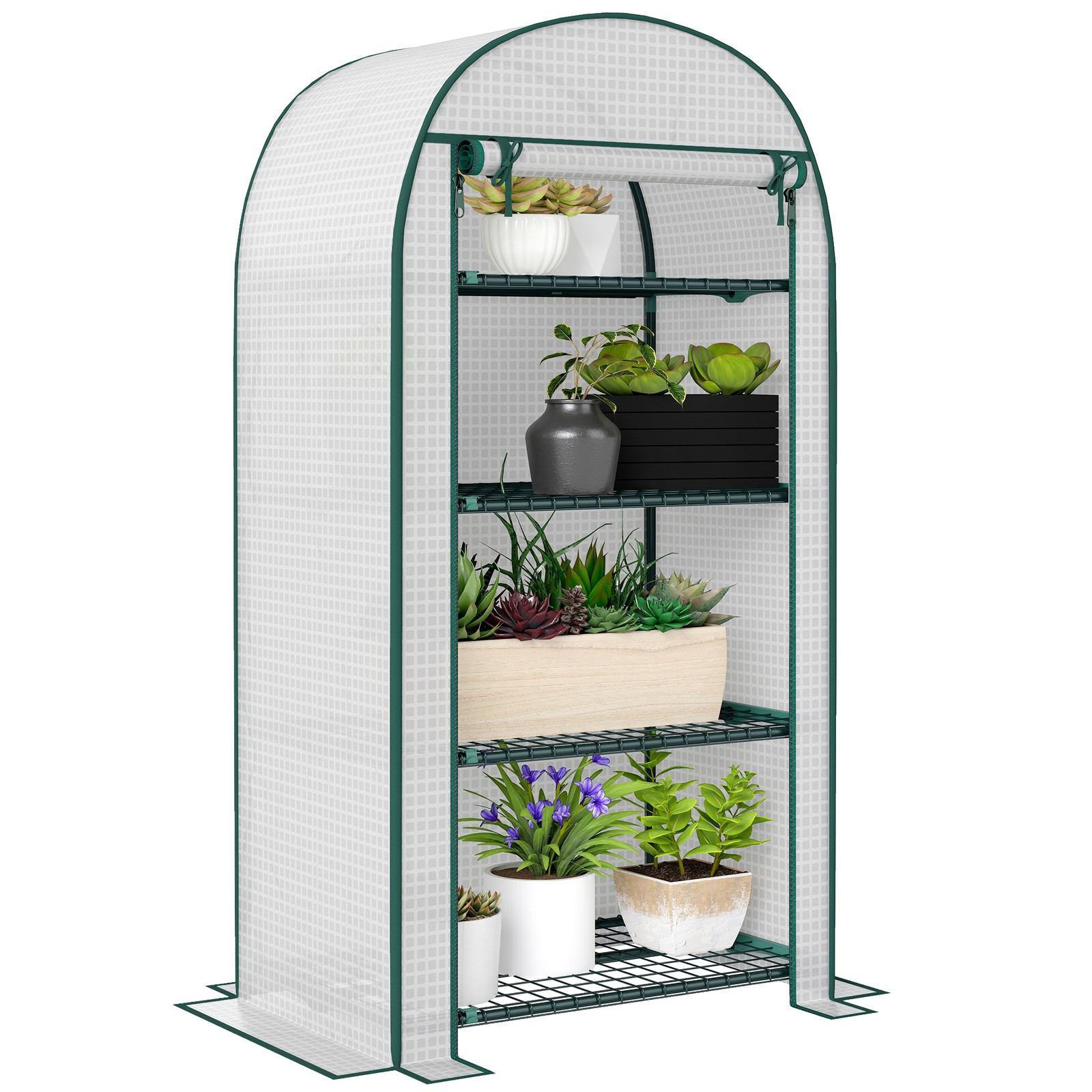 Outsunny 80 x 49 x 160cm Mini Greenhouse Portable Green House with Shelf White