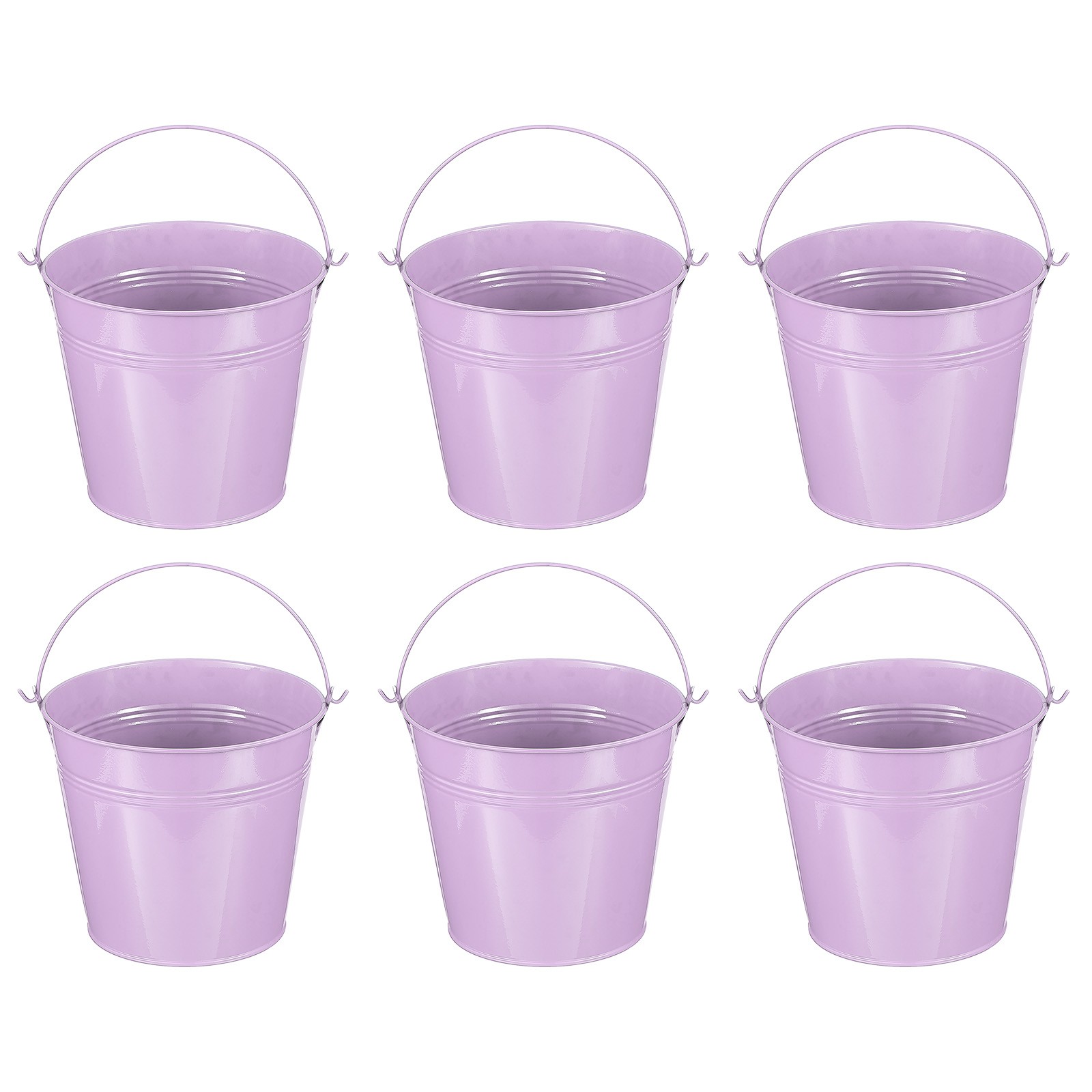 6 Pcs 5.9"x5.1" Small Metal Buckets with Handle Mini Bucket Light Purple