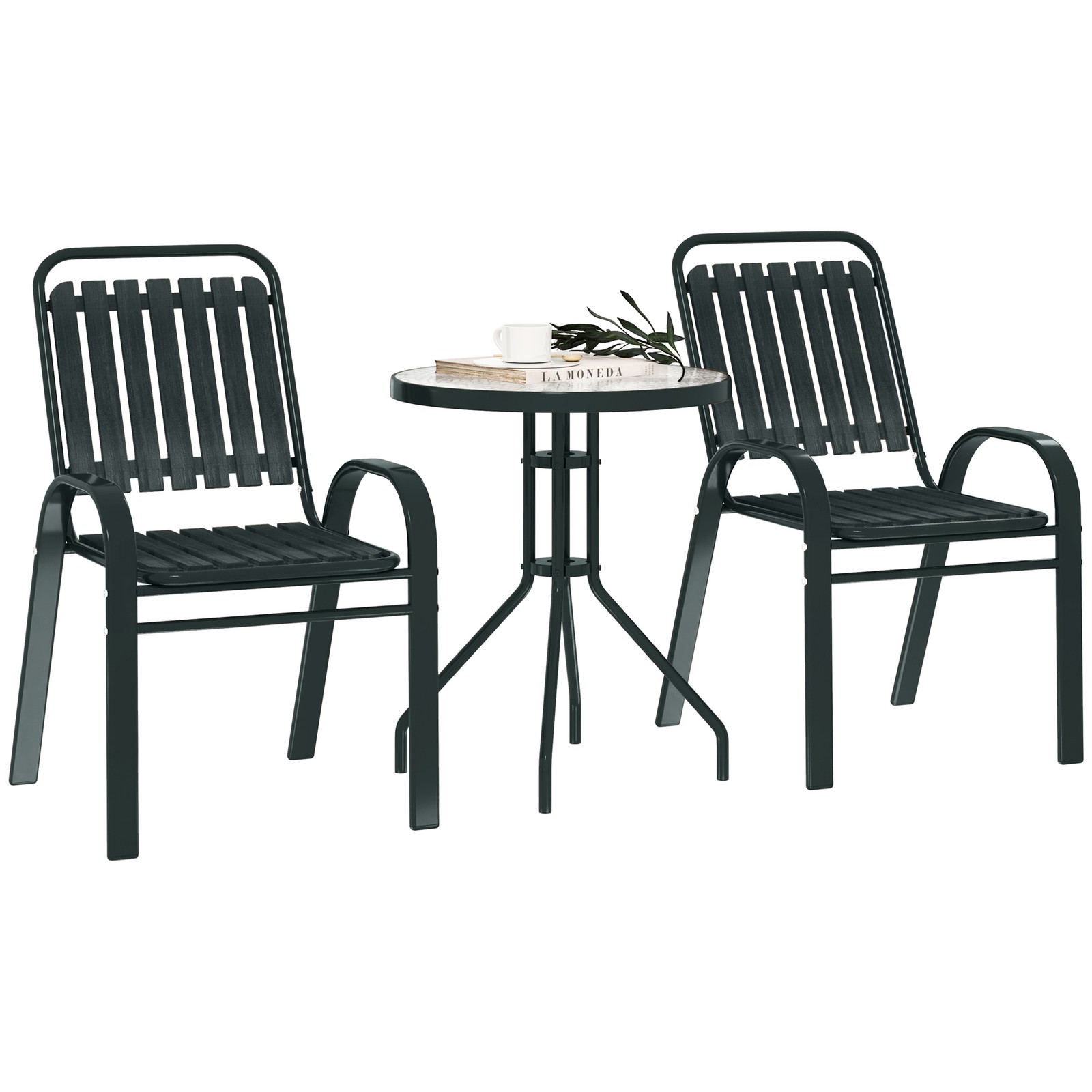Outsunny Stackable Patio Bistro Set, 3 Pieces Garden Furniture Set, Grey
