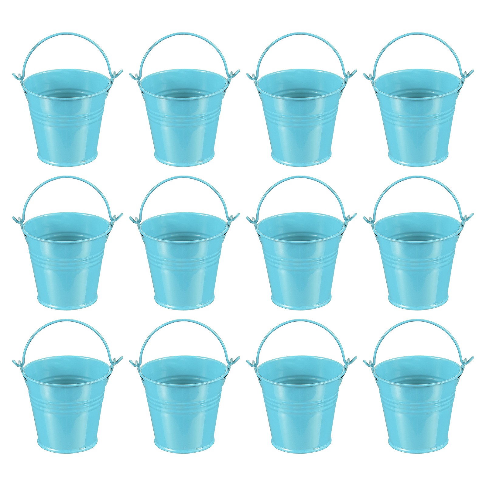 12 Pcs 2.7"x2.3" Small Metal Buckets with Handle Mini Galvanized Bucket Blue