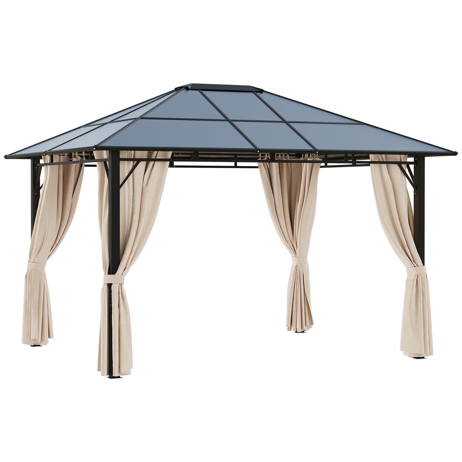 Outsunny 3.6x3(m) Hardtop Gazebo Garden Pavilion w/ Polycarbonate Roof, Brown