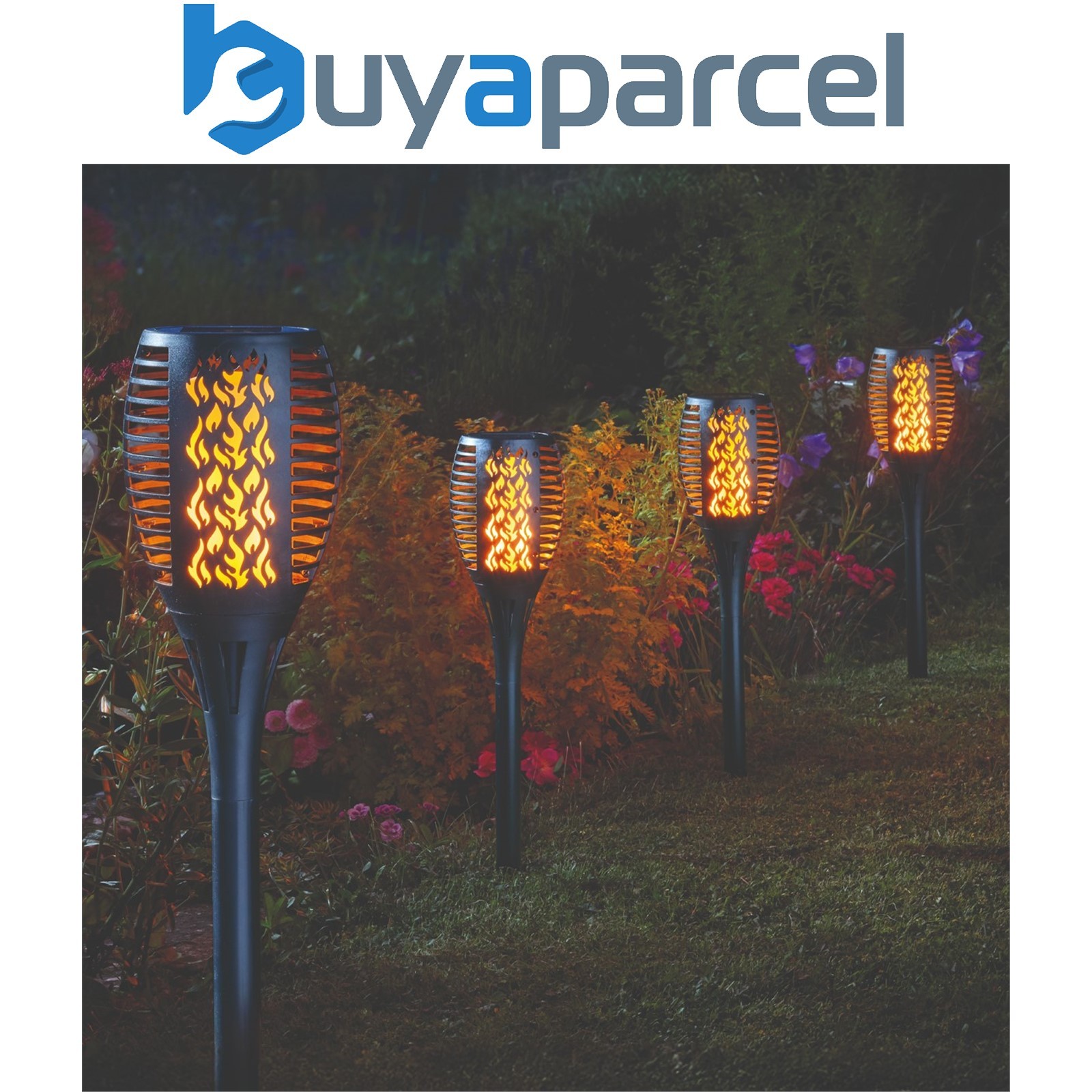 4 x Smart Garden Solar Cool Flame Torch Light Stake Bollard Post Lantern LED